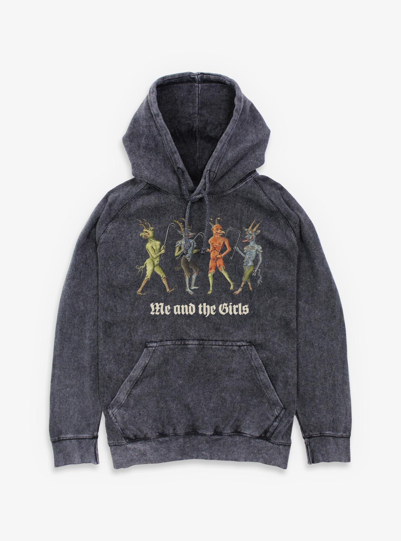 Me And The Girls Demons Mineral Wash Hoodie BoxLunch Exclusive, BLACK, hi-res view 1