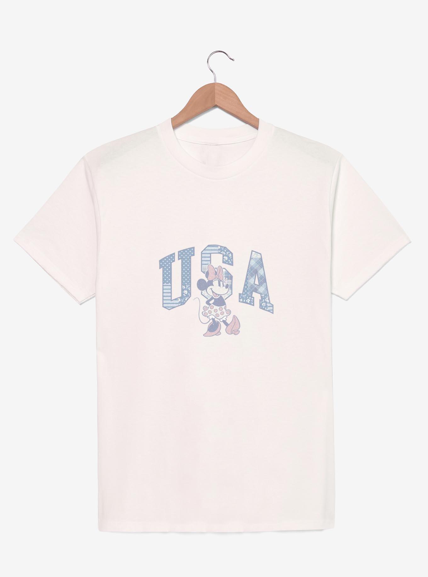 Disney Minnie Mouse USA Patchwork Font Youth Girls T-Shirt, PINK, hi-res view 1