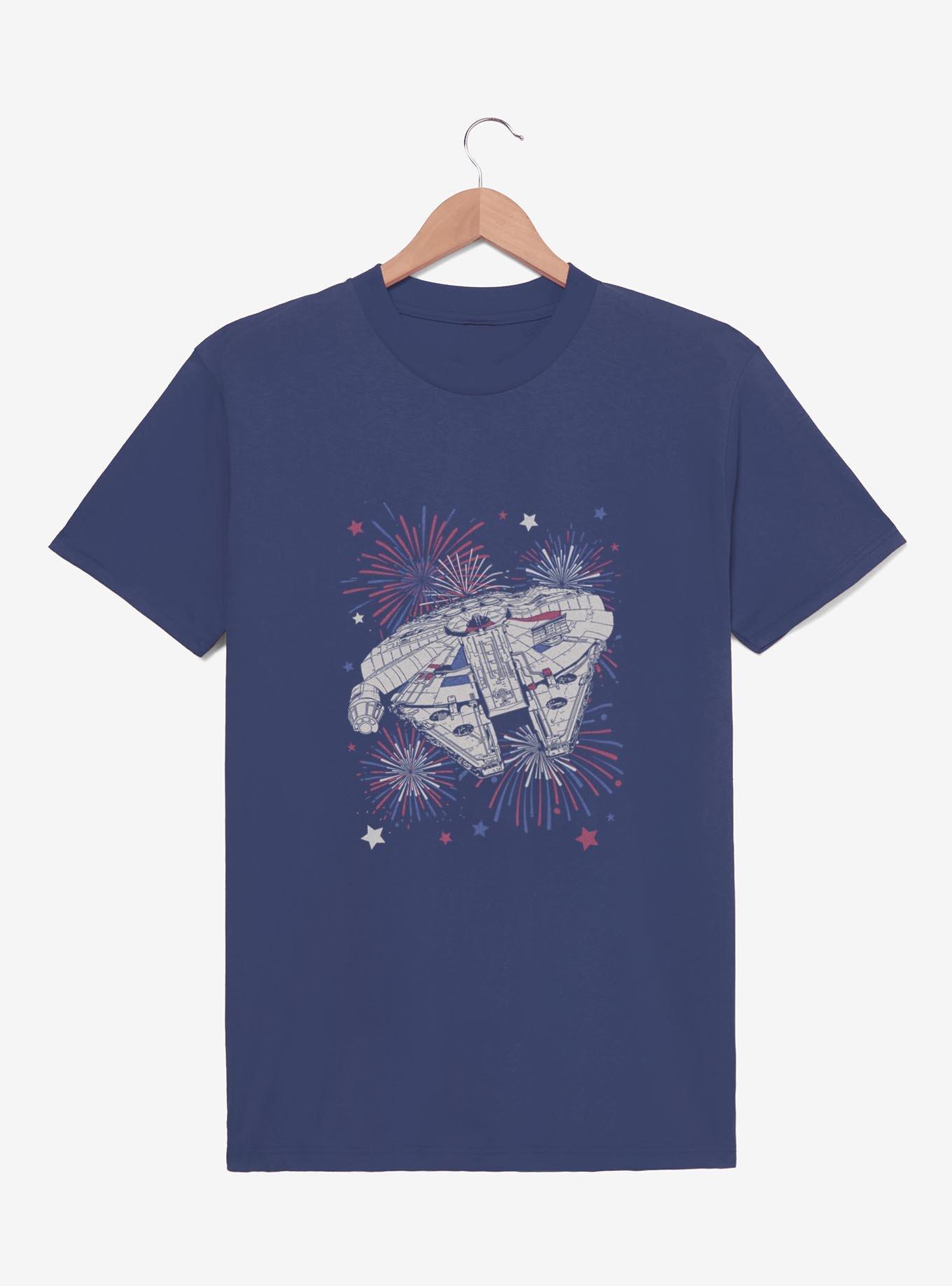 Star Wars Millennium Falcon Fireworks Festive Youth T-Shirt, NAVY, hi-res view 1