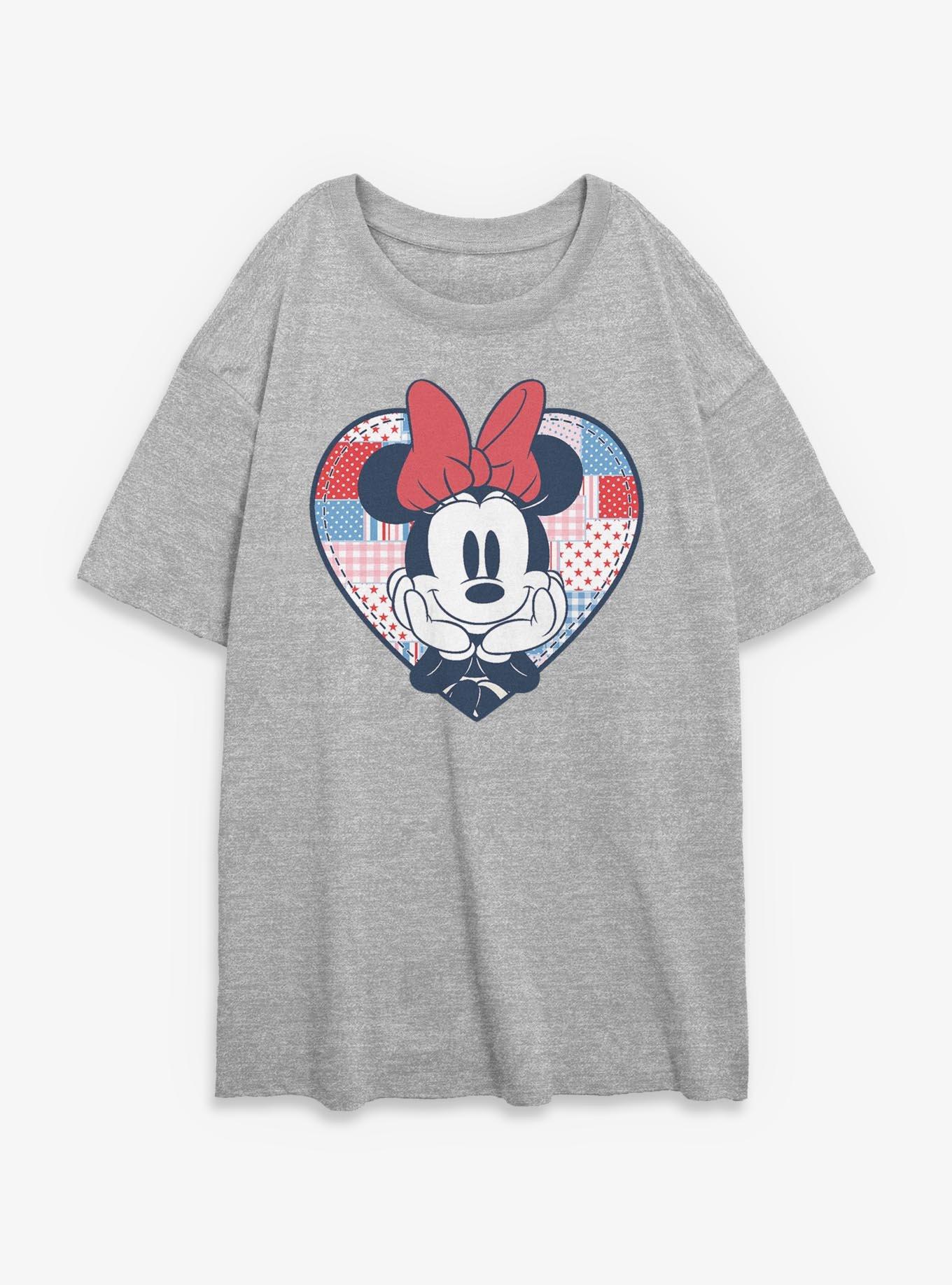 Disney Minnie Mouse USA Patchwork Heart Womens Oversized T-Shirt, , hi-res