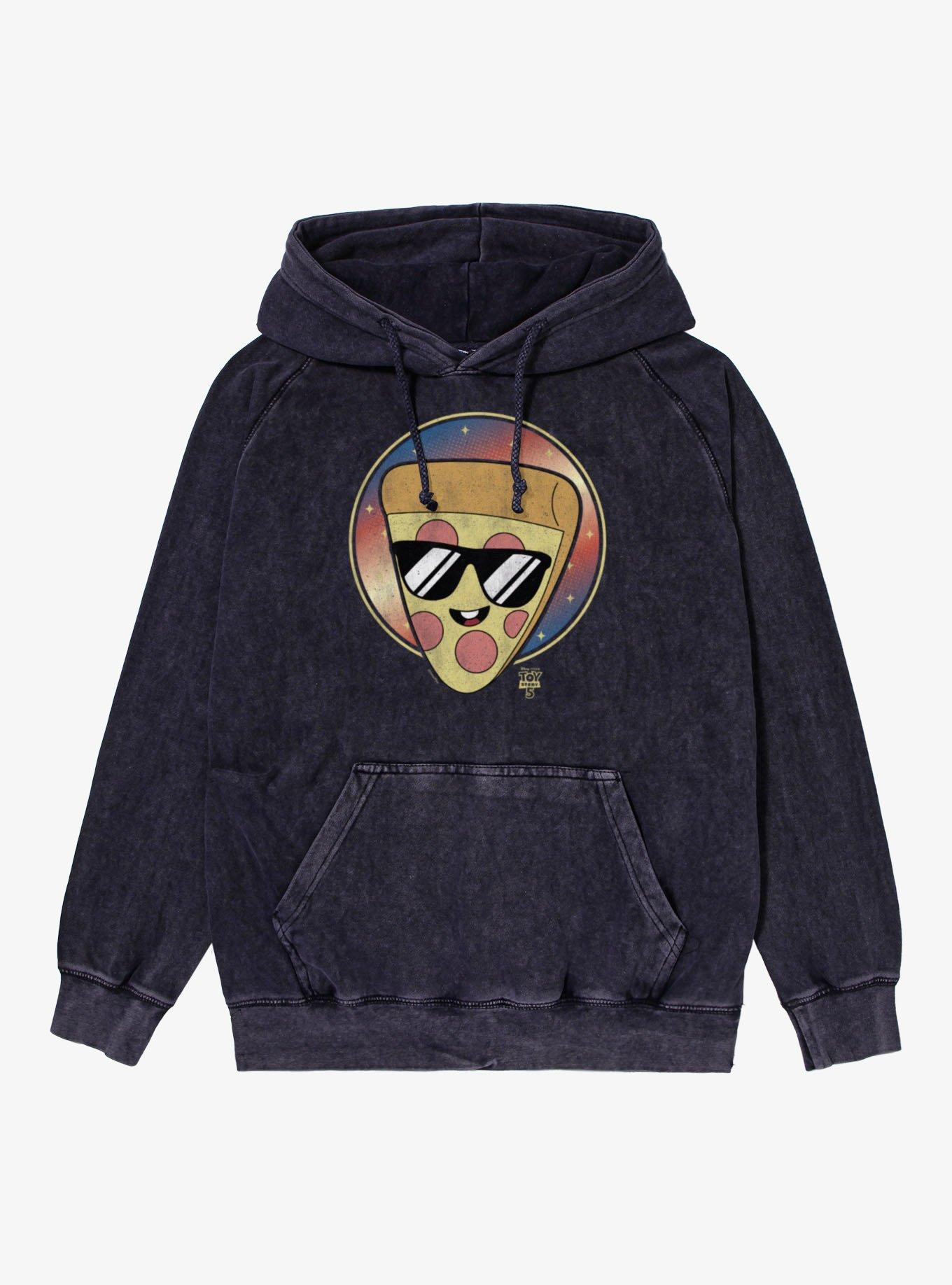 Disney Pixar Toy Story 5 Pizza In Stars Circle Badge Mineral Wash Hoodie, VINTAGE BLACK, hi-res view 1