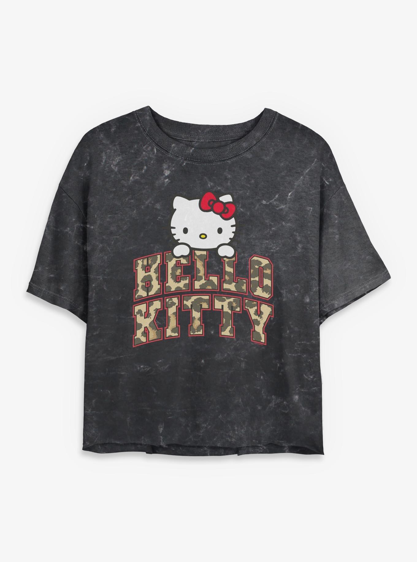 Sanrio Hello Kitty Animal Print Arch Mineral Wash Womens Crop T-Shirt, , hi-res