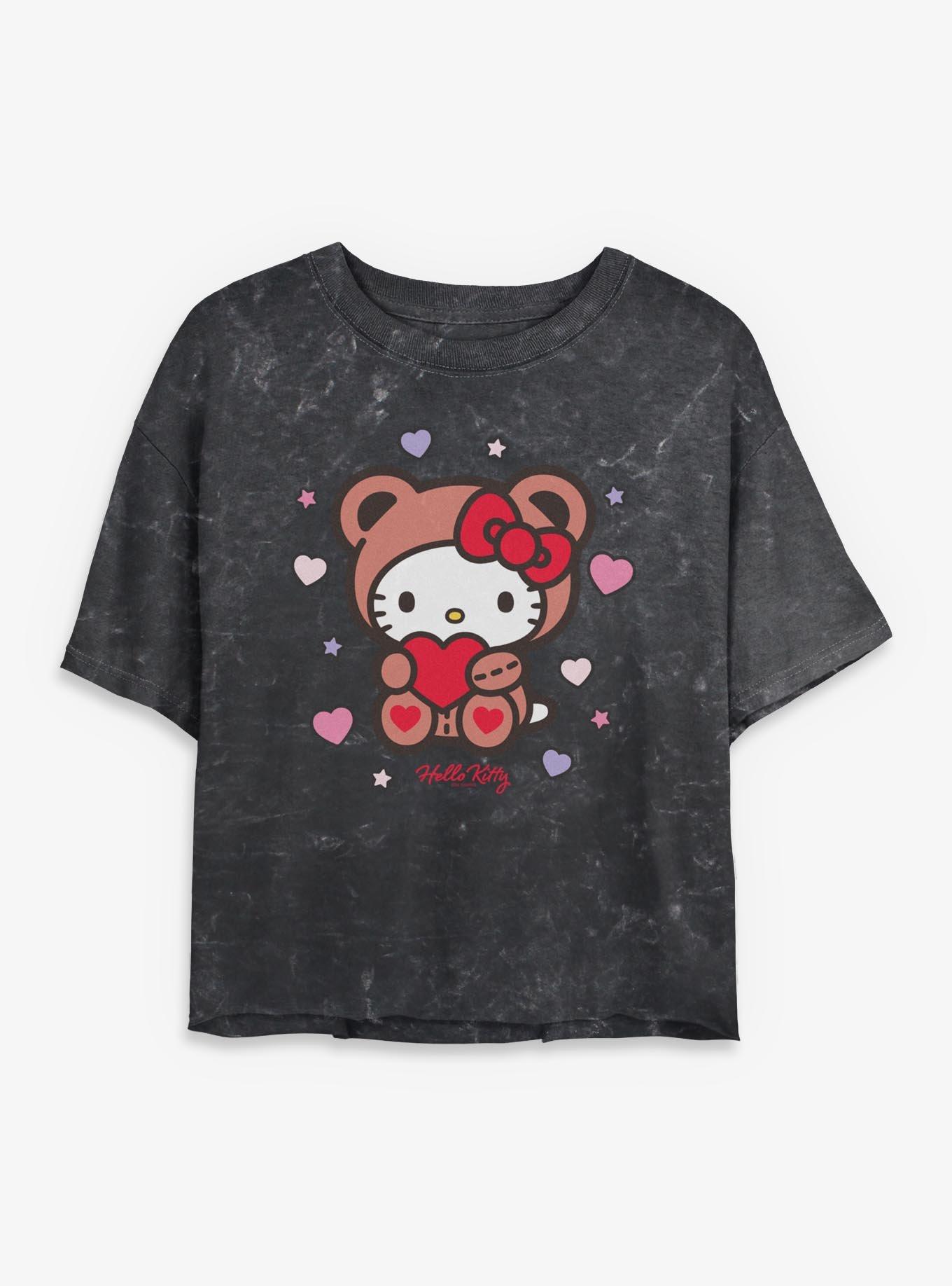Sanrio Hello Kitty Valentine Bear Mineral Wash Womens Crop T-Shirt, , hi-res