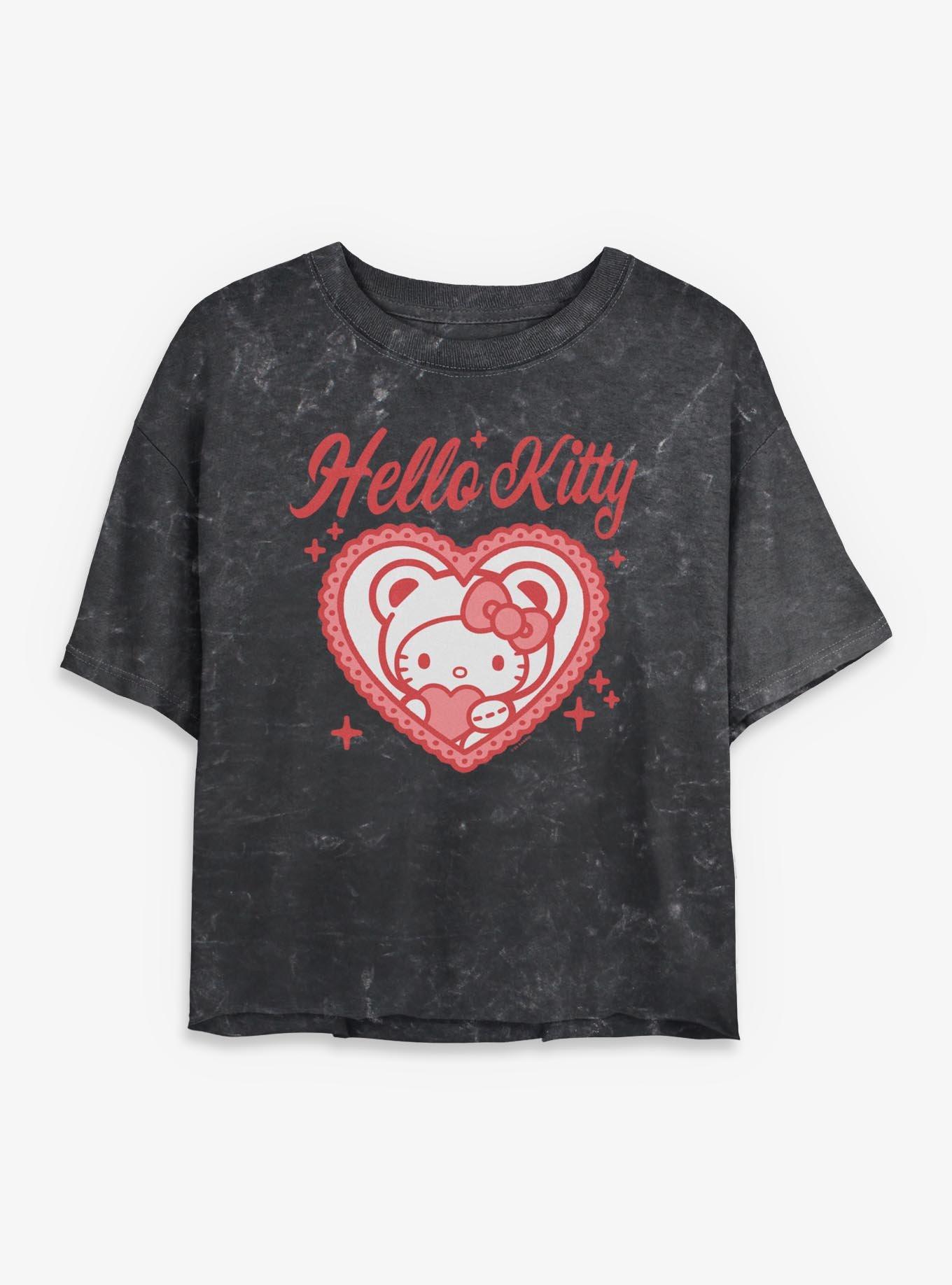 Sanrio Hello Kitty Heart Bear Mineral Wash Womens Crop T-Shirt, , hi-res