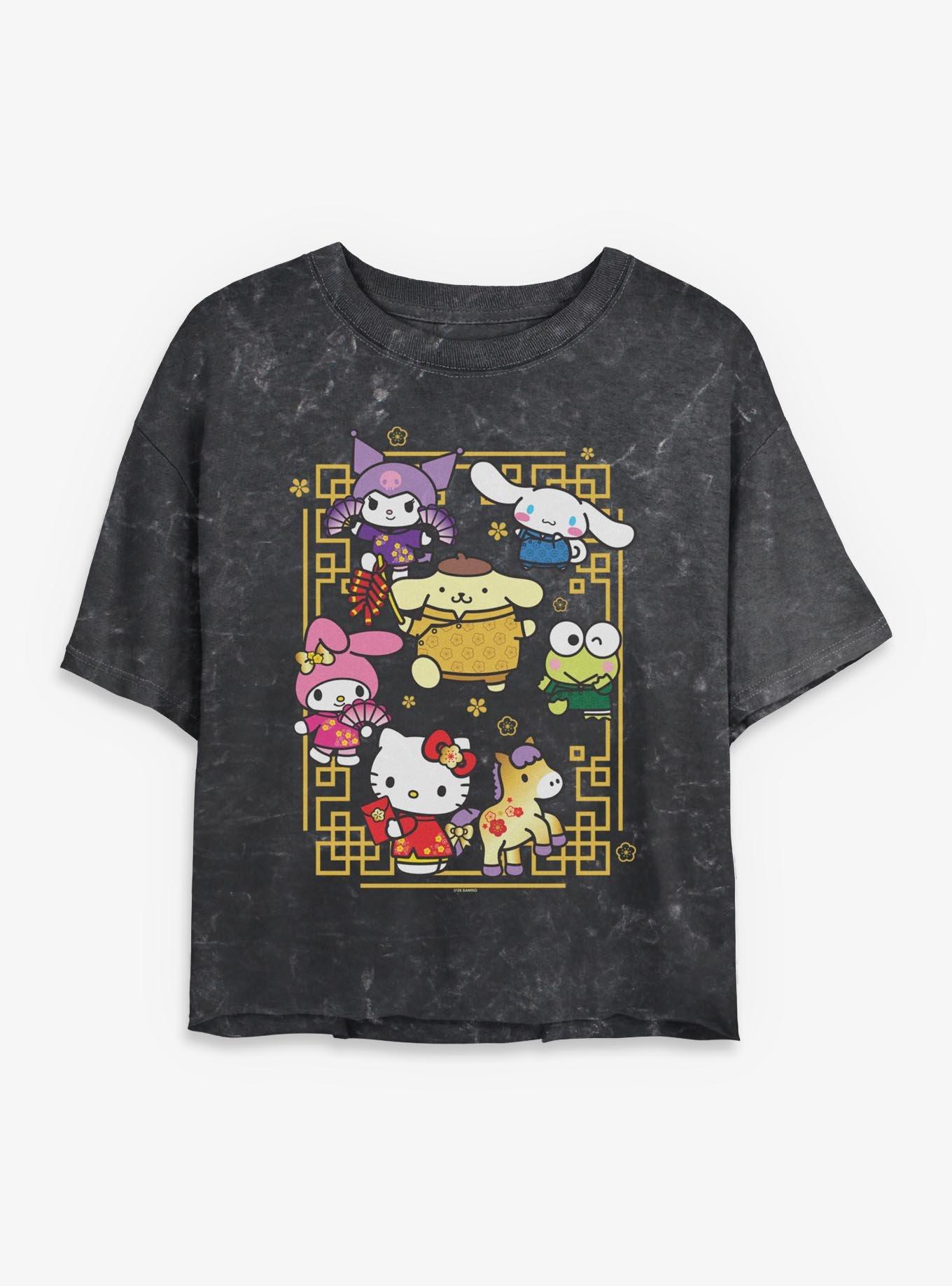 Sanrio Hello Kitty Horse Frame Mineral Wash Womens Crop T-Shirt, , hi-res