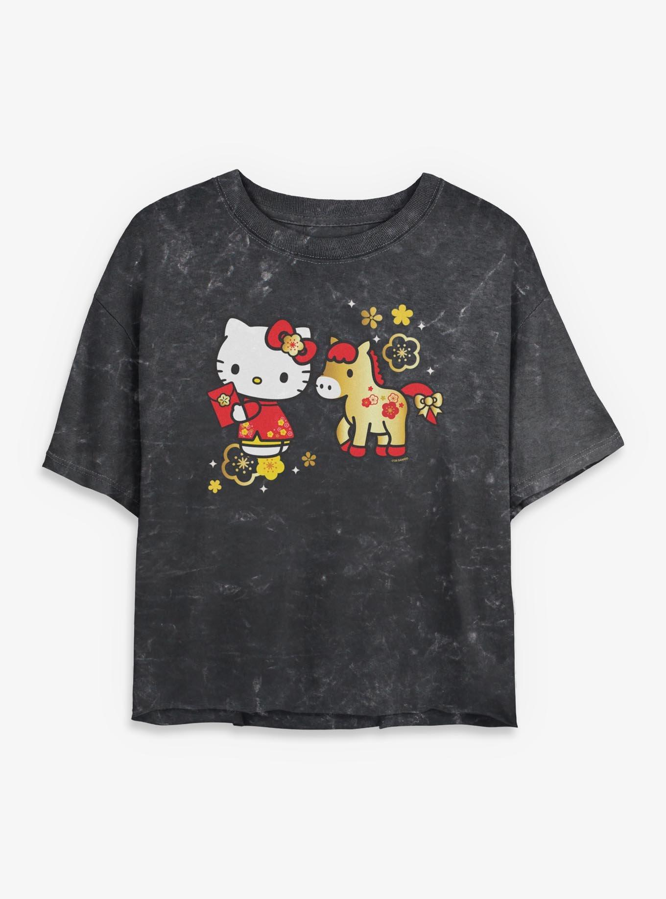 Sanrio Hello Kitty Horse Year Mineral Wash Womens Crop T-Shirt, , hi-res