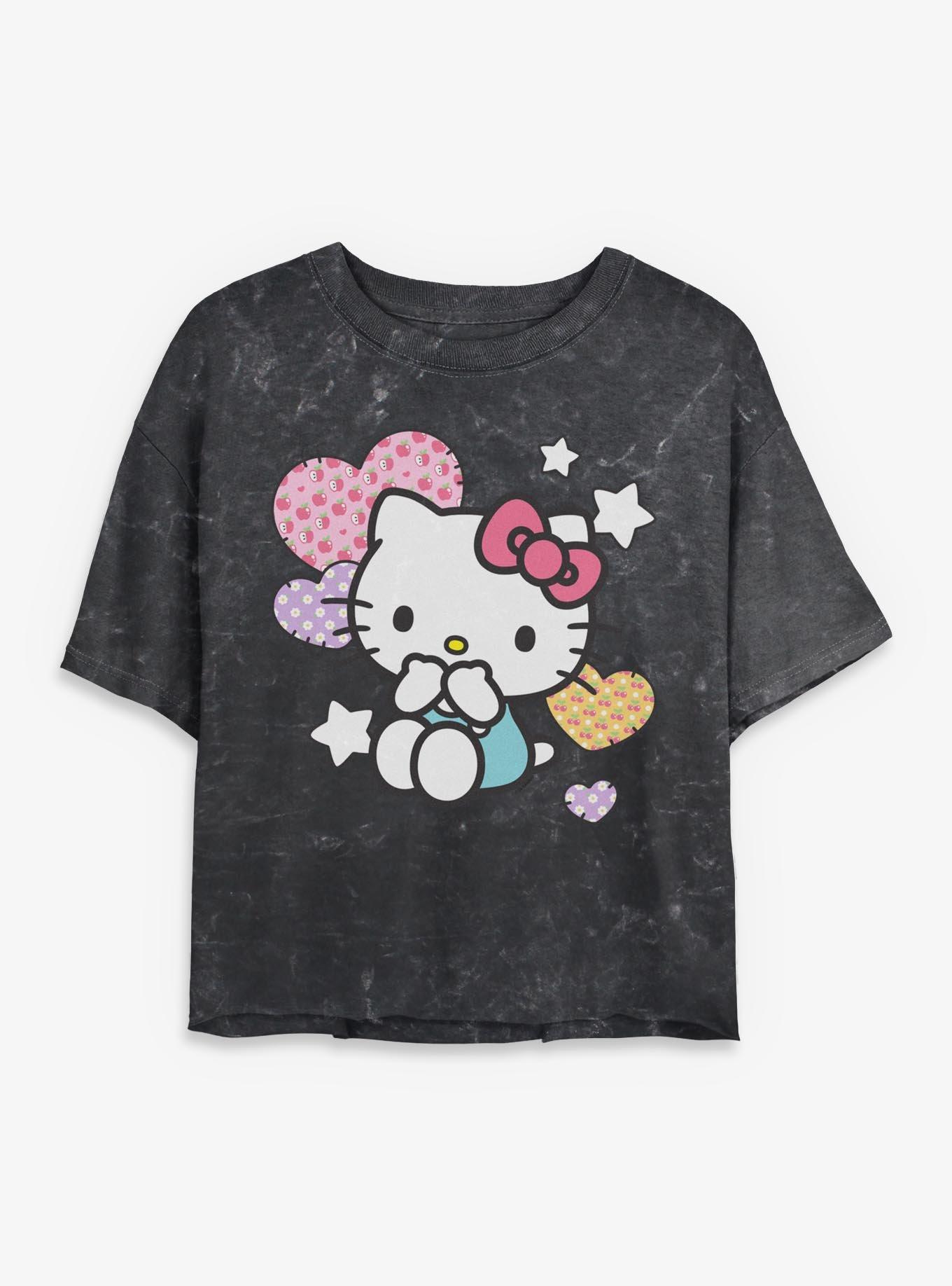 Sanrio Hello Kitty Patch Hearts Mineral Wash Womens Crop T-Shirt, , hi-res
