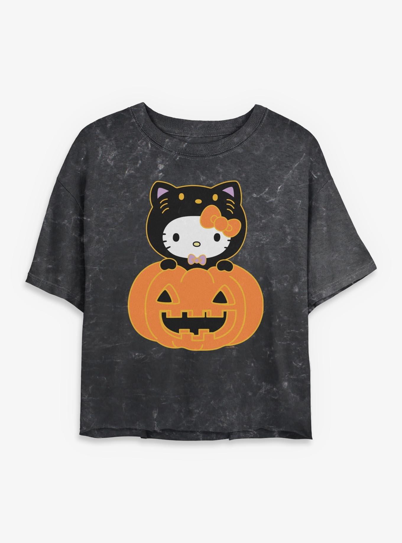 Sanrio Hello Kitty Pumkin Kitty Mineral Wash Womens Crop T-Shirt, , hi-res