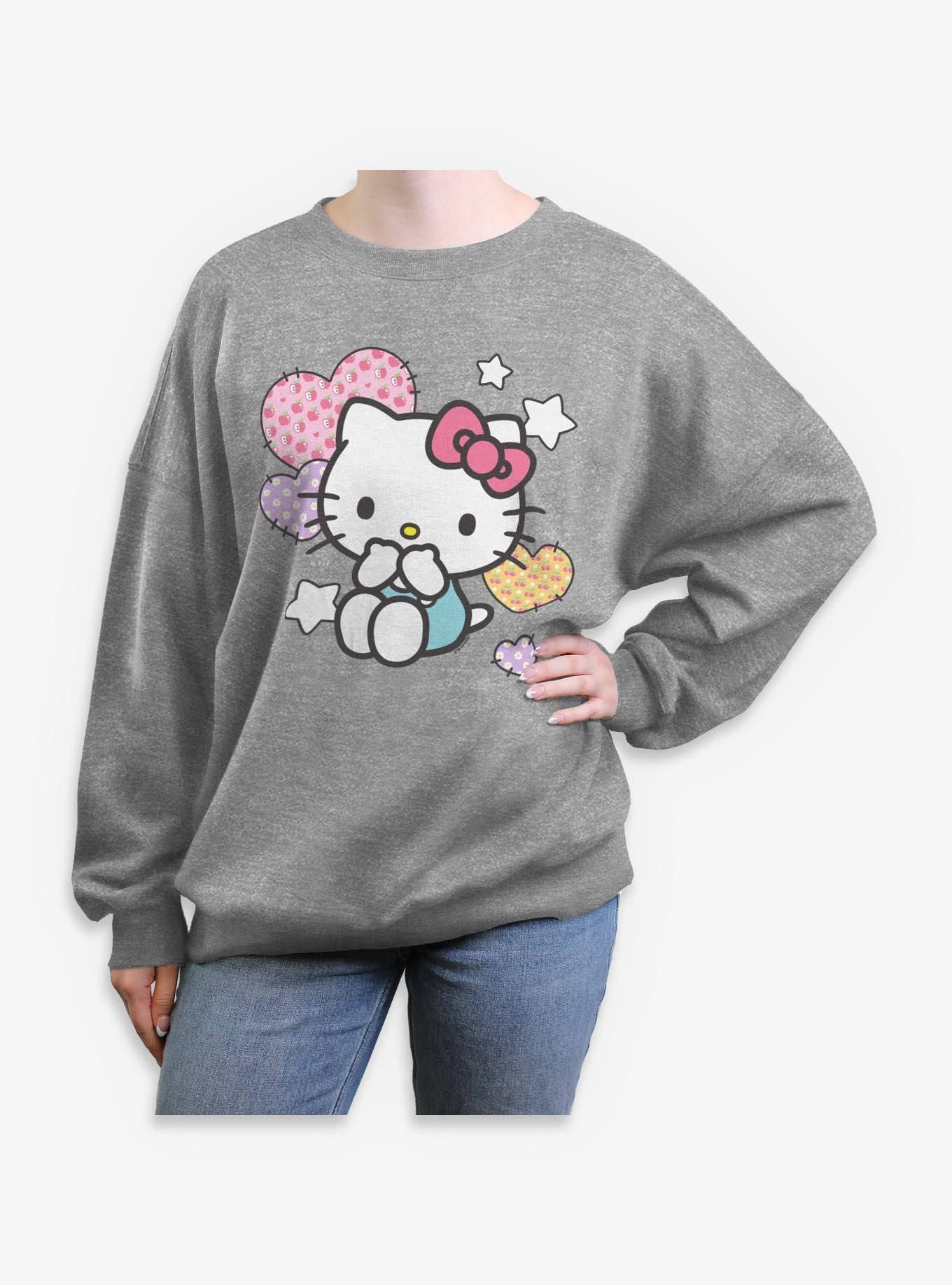 Sanrio Hello Kitty Patch Hearts Womens Oversized Sweatshirt, , hi-res