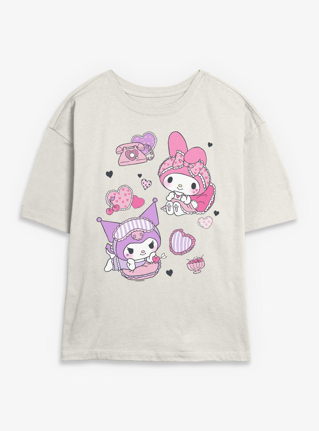 Sanrio Hello Kitty Sleepover Fun My Melody Kuromi Womens Skimmer Tee, , hi-res