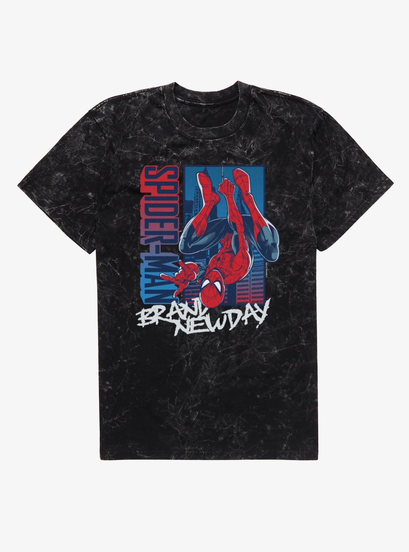 Marvel Spider-Man Brand New Day Blue And Red Upside Down Hero Mineral Wash T-Shirt, , hi-res