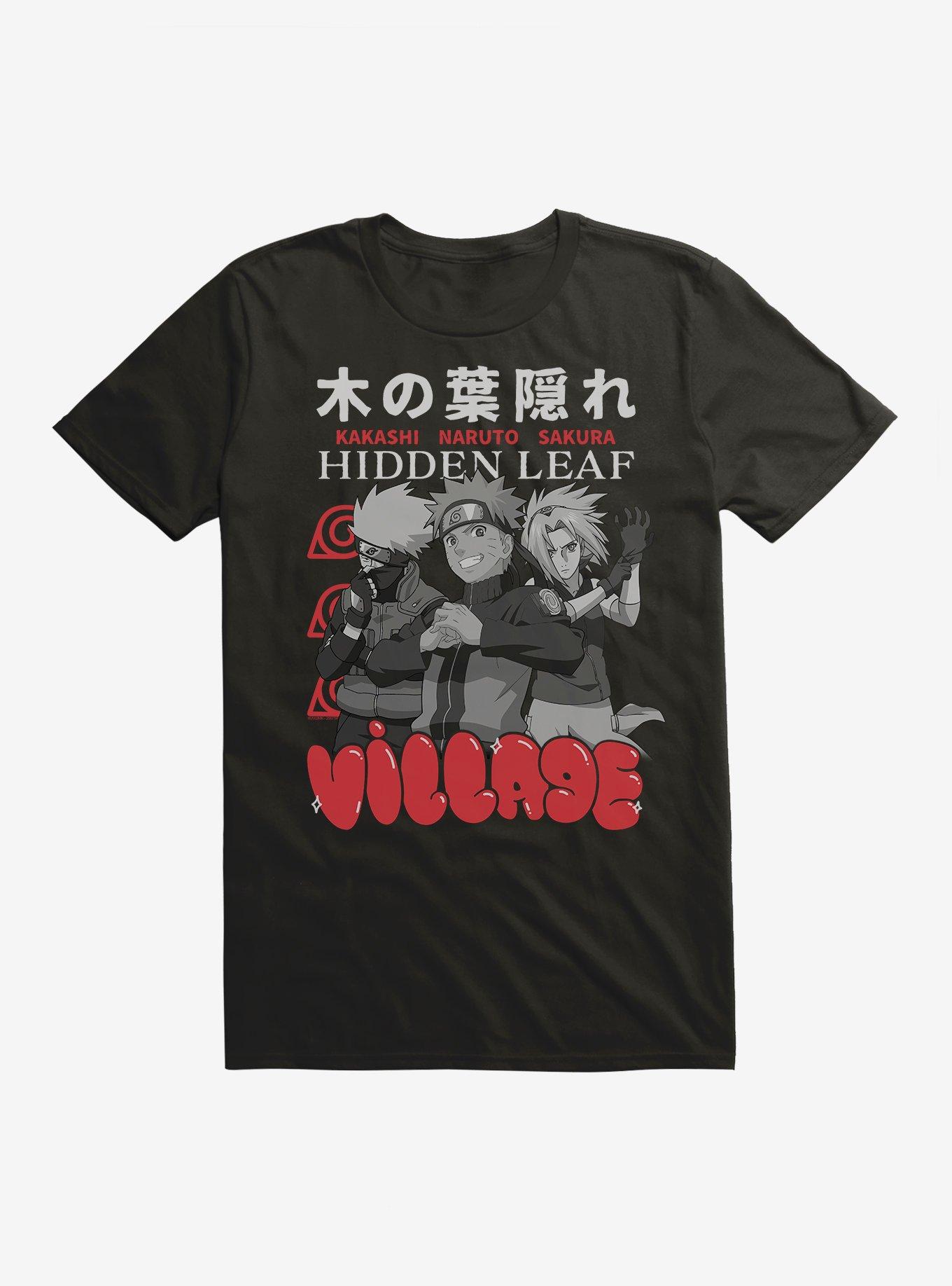 Naruto Shippuden Hidden Leaf Village Kakashi Naruto Sakura Bubble Text T-Shirt, , hi-res