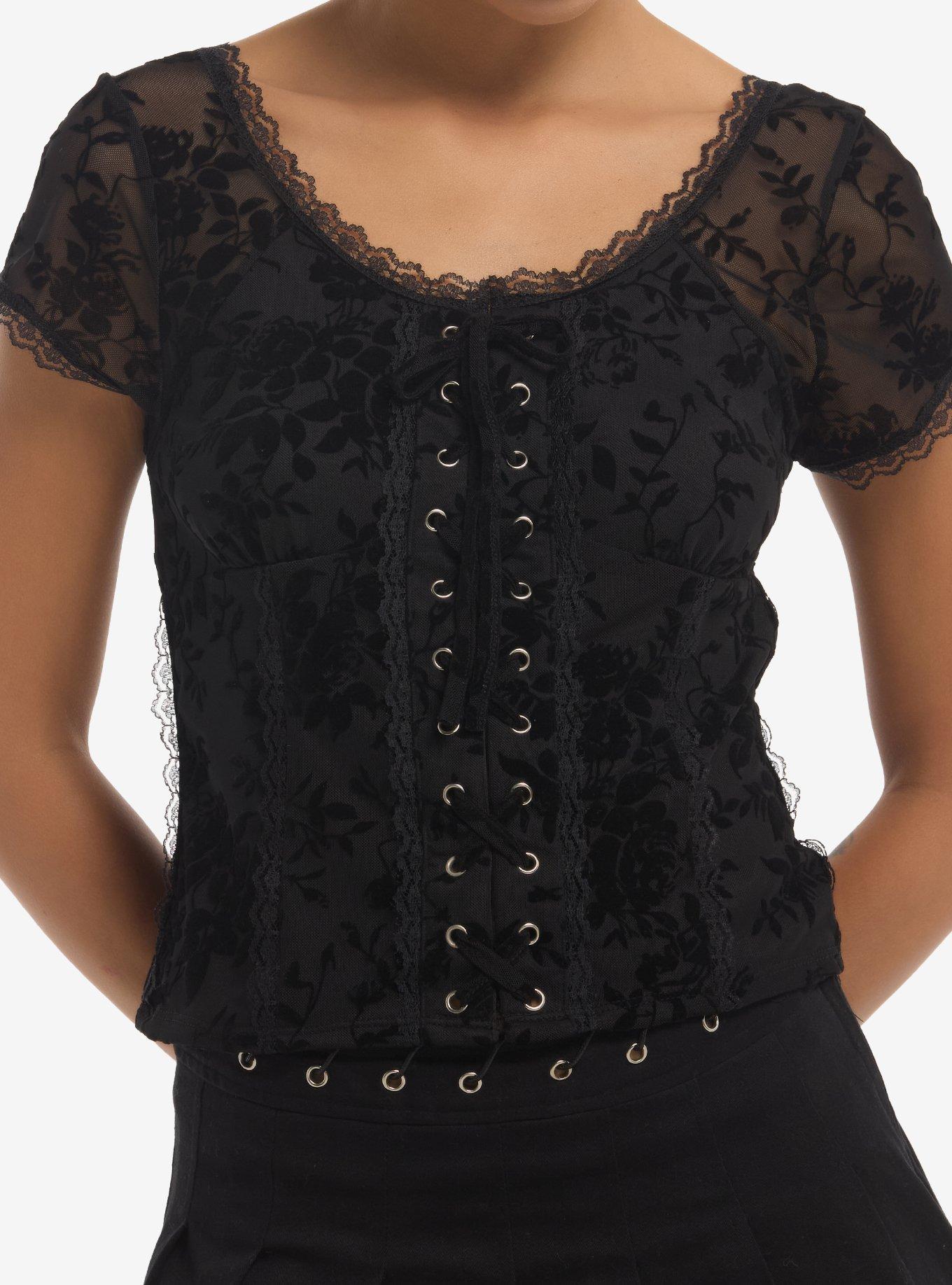 Black Floral Lace Girls Top