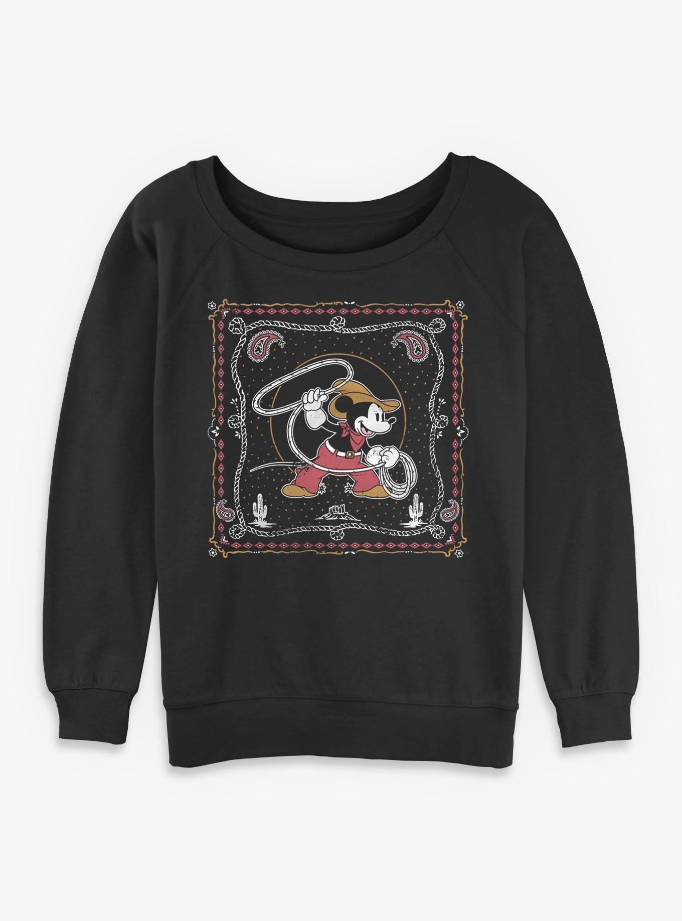 Disney Mickey Mouse Western Cowboy Paisley Girls Slouchy Sweatshirt Hot Topic Exclusive, , hi-res