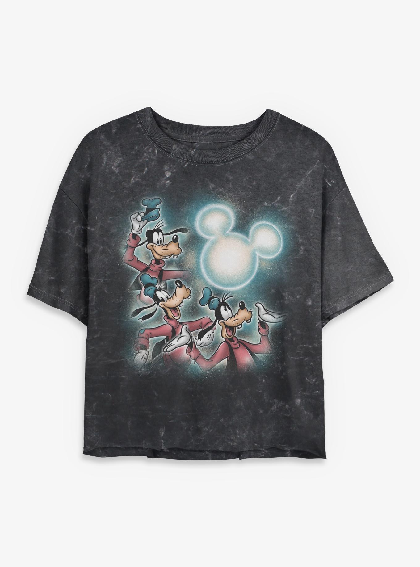 Disney Goofy Mickey Moon Girls Mineral Wash Crop T-Shirt Hot Topic Exclusive, , hi-res