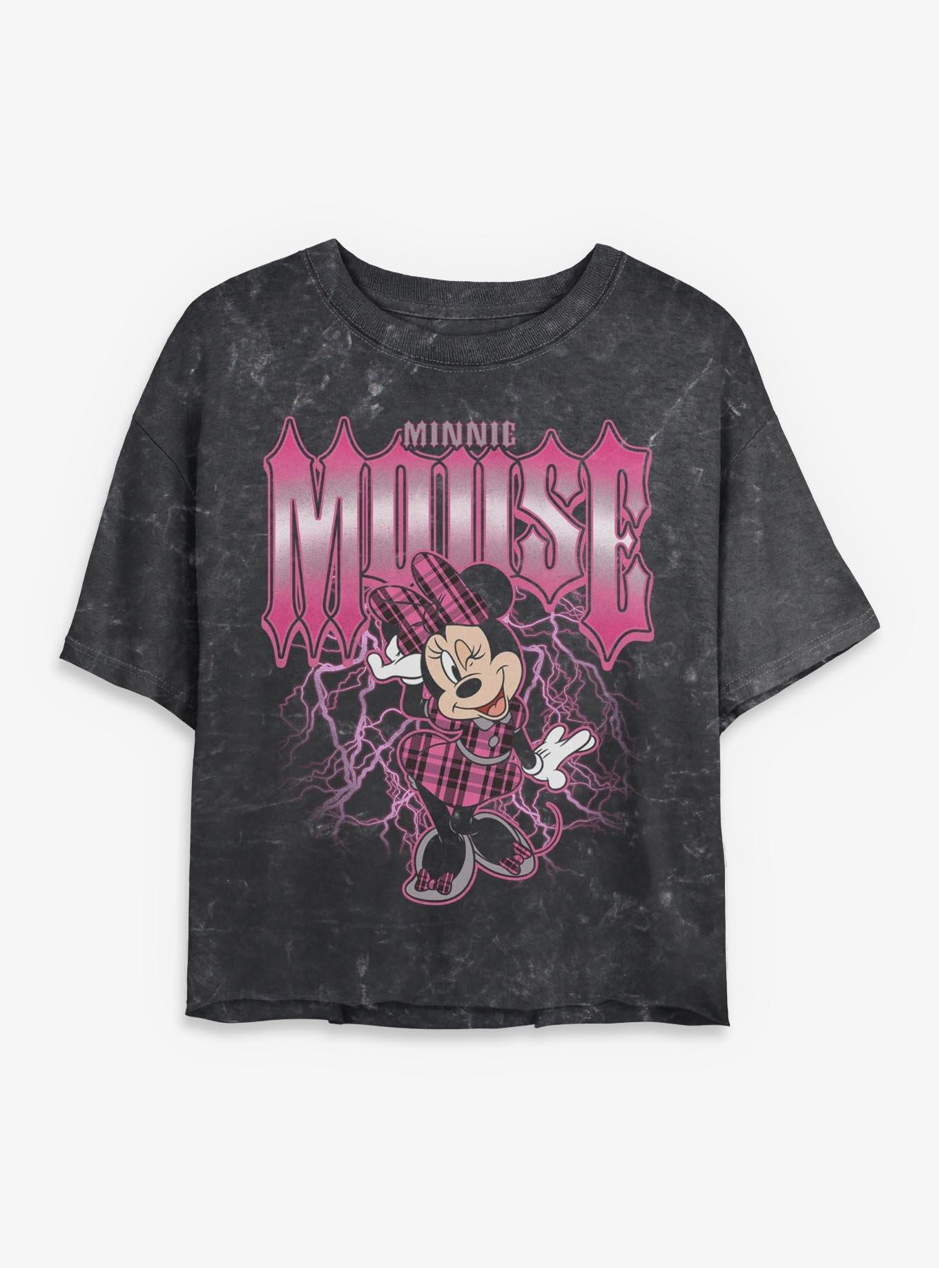 Disney Minnie Mouse Lightning Girls Mineral Wash Crop T-Shirt Hot Topic Exclusive, , hi-res