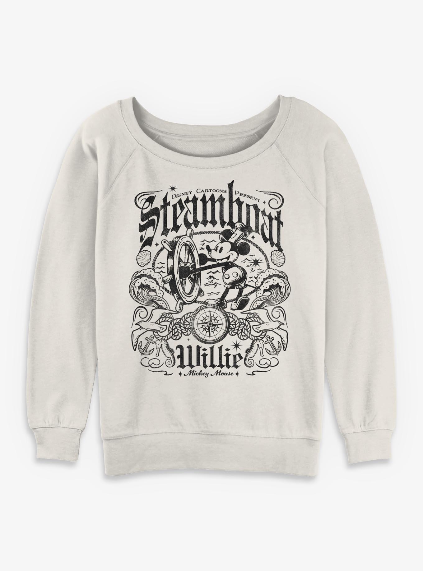 Disney Steamboat Willie Mickey Mouse Girls Slouchy Sweatshirt Hot Topic Exclusive, , hi-res