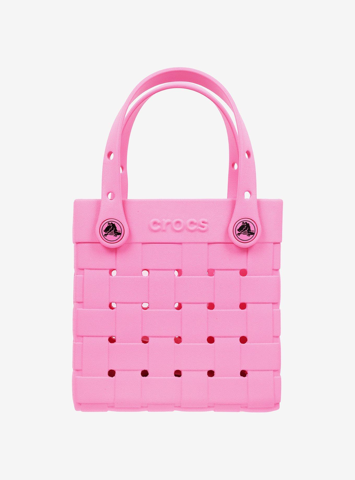 Crocs Small Woven Style Crossbody Tote Pink