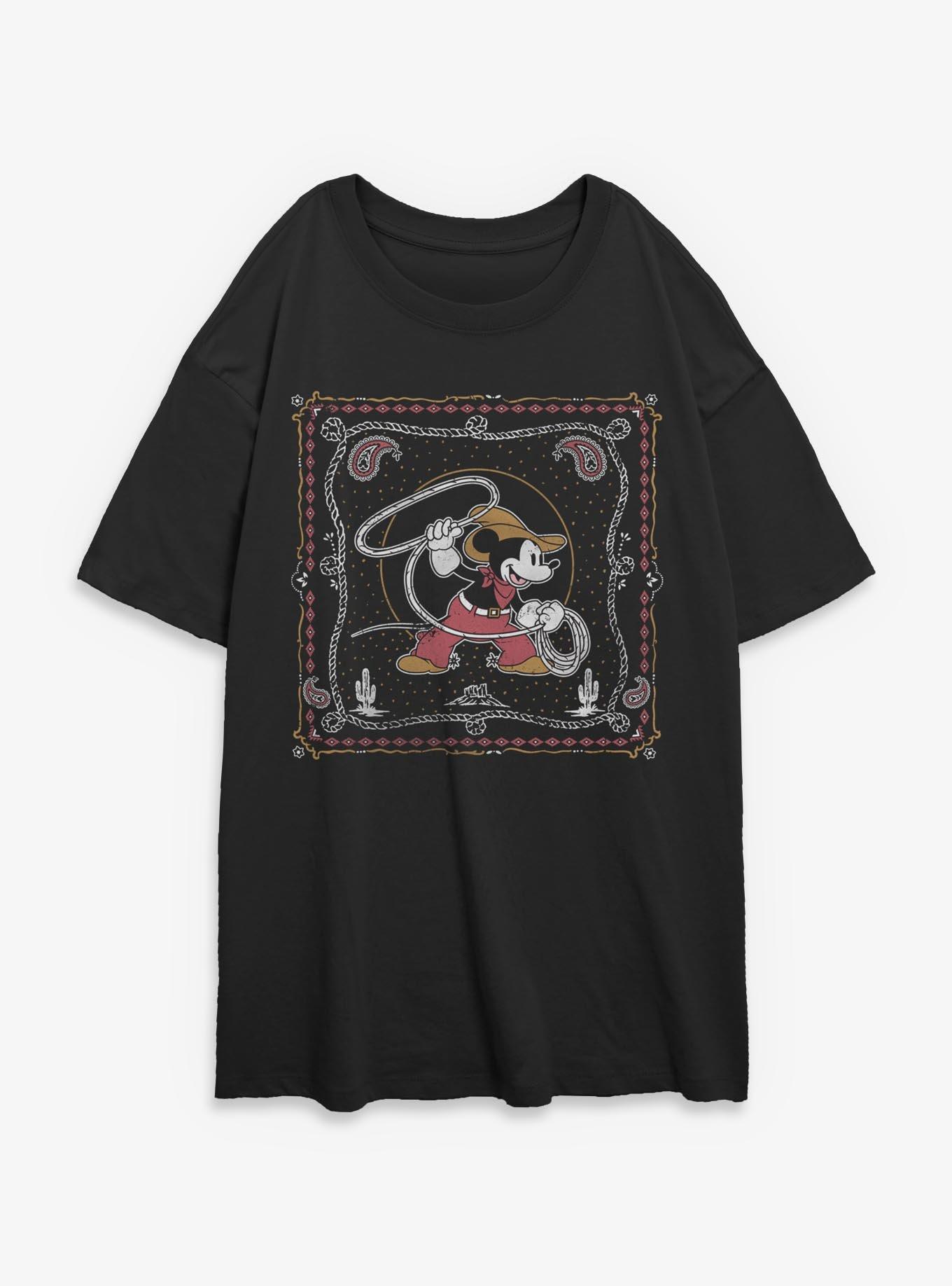 Disney Mickey Mouse Western Cowboy Paisley Girls Oversized Sweatshirt Hot Topic Exclusive, , hi-res