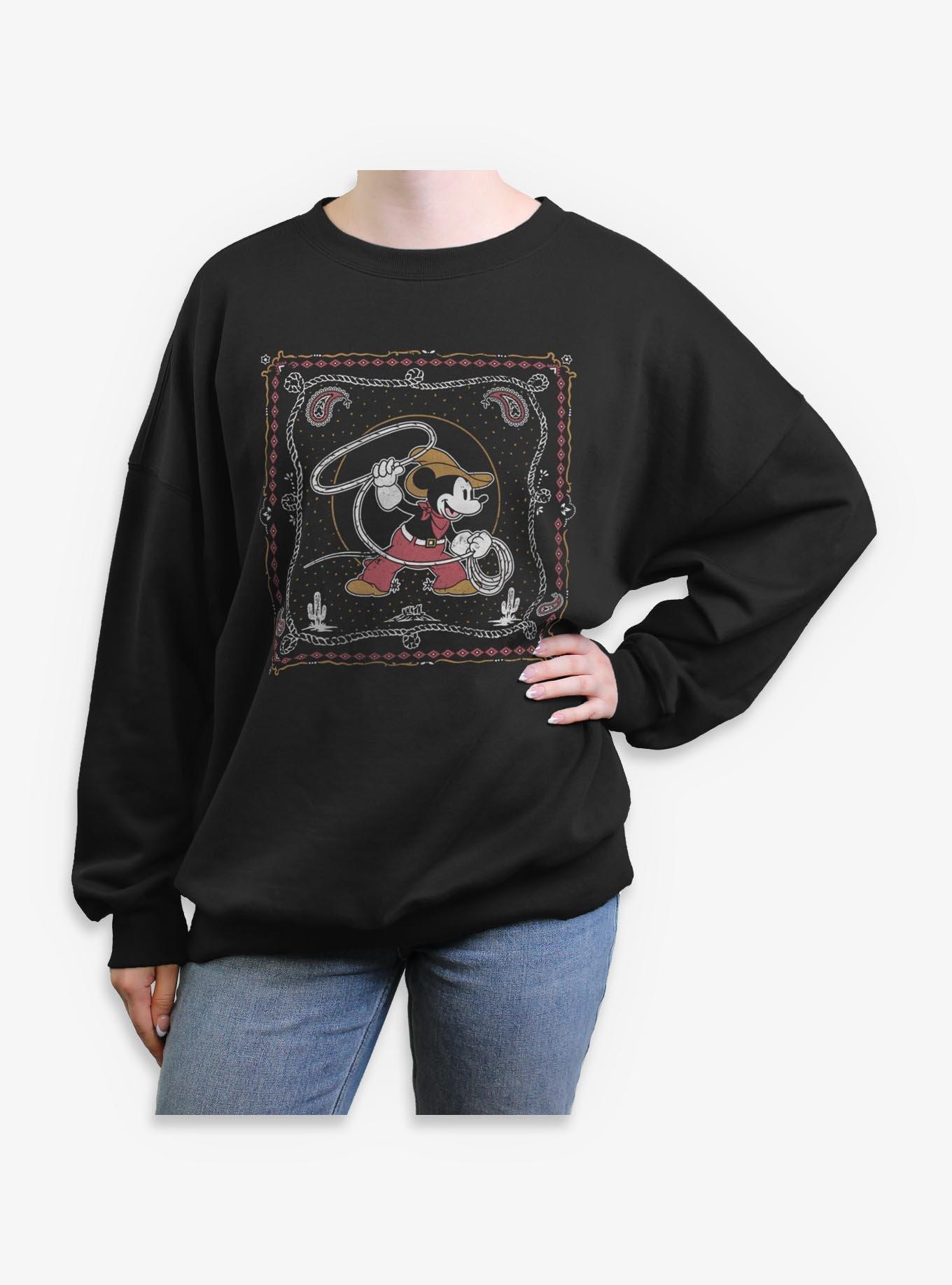 Disney Mickey Mouse Western Cowboy Paisley Girls Oversized Sweatshirt Hot Topic Exclusive, , hi-res
