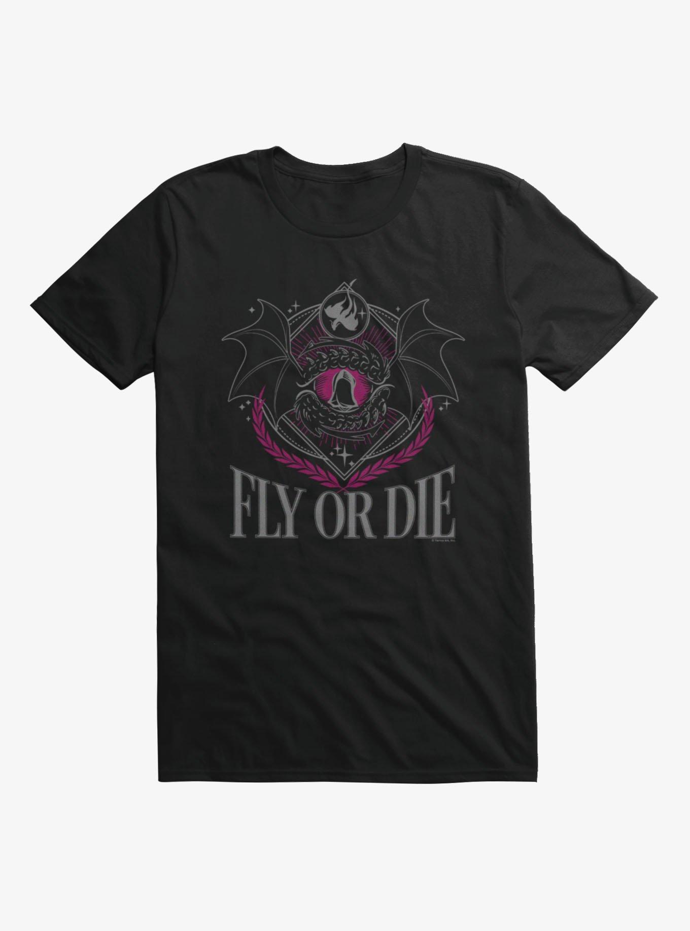 Fourth Wing: The Empyrean Fly Or Die Dragon Emblem T-Shirt, BLACK, hi-res view 1