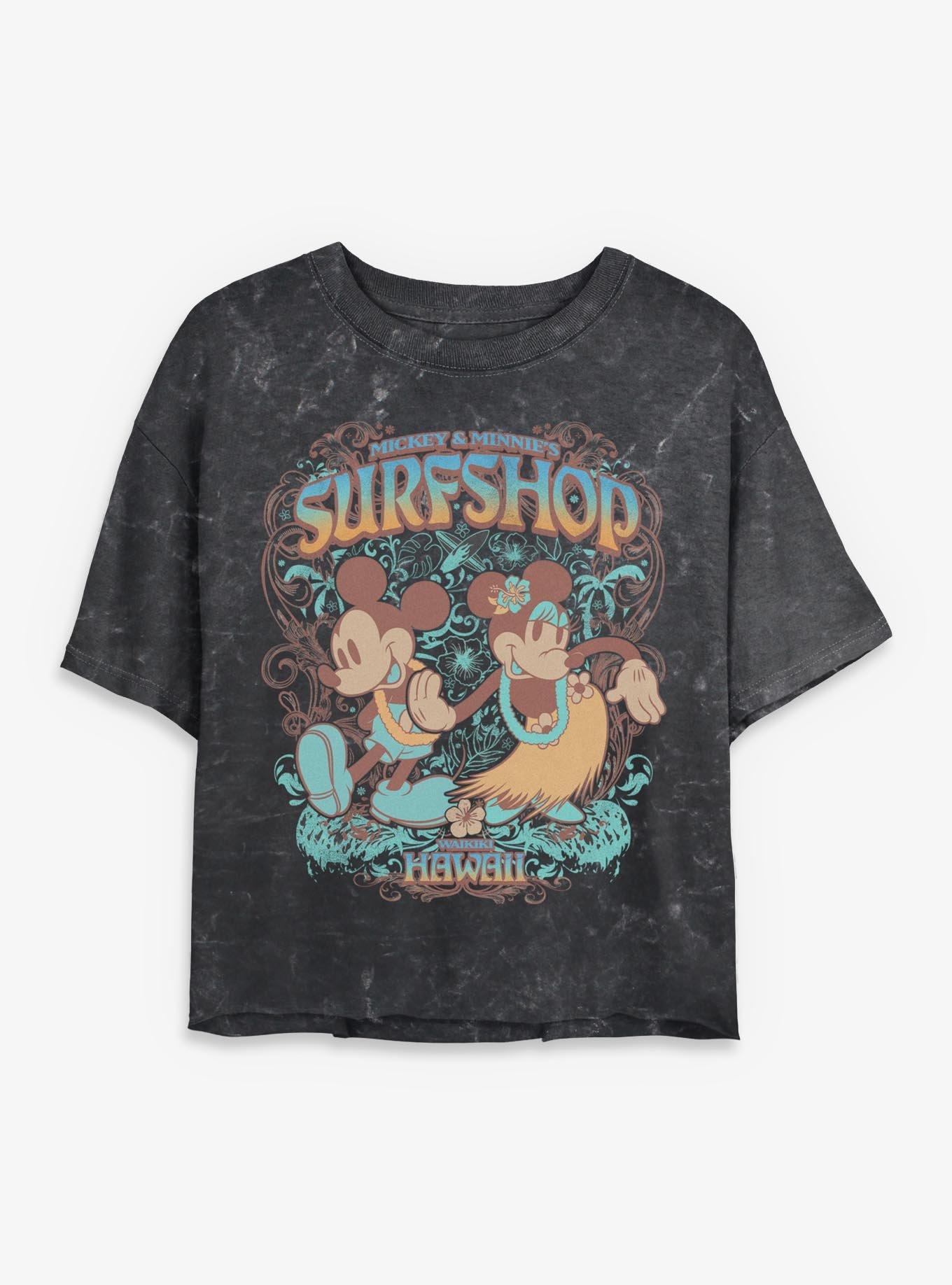 Disney Mickey Mouse & Minnie Mouse Surfshop Hawaii Girls Mineral Wash Crop T-Shirt Hot Topic Exclusive, , hi-res