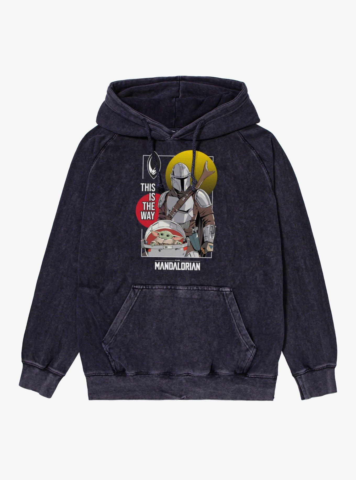 Star Wars The Mandalorian This Way Double Sun Mando Grogu Mineral Wash Hoodie, VINTAGE BLACK, hi-res view 1
