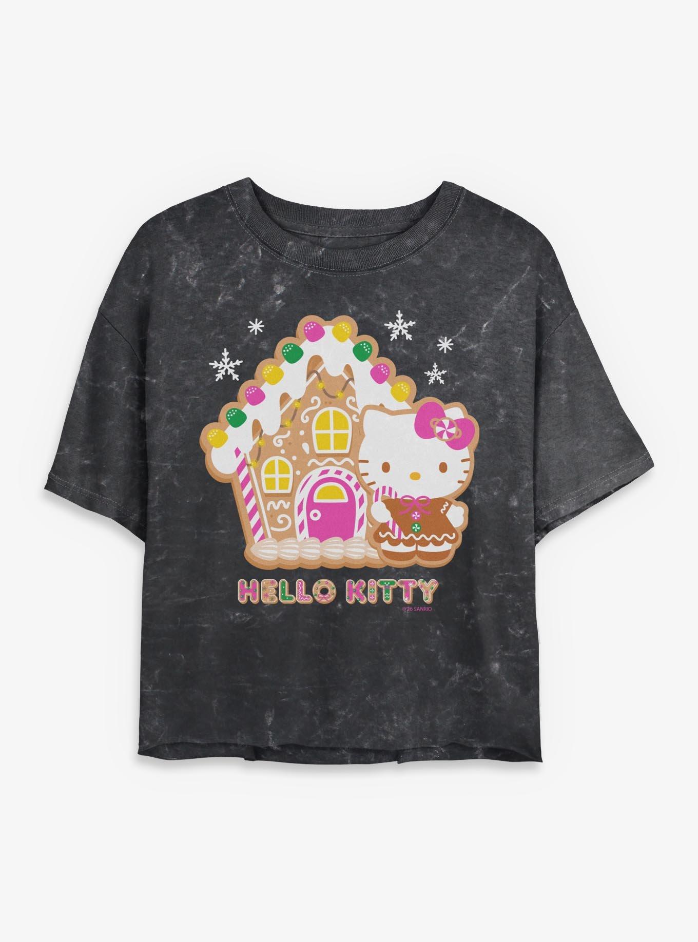 Sanrio Hello Kitty Gingerbread House Girls Mineral Wash Crop T-Shirt, , hi-res