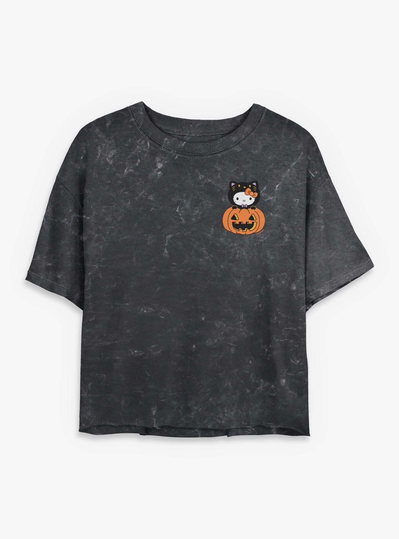Sanrio Hello Kitty Pumpkin Halloween Cat Girls Mineral Wash Crop T-Shirt, , hi-res