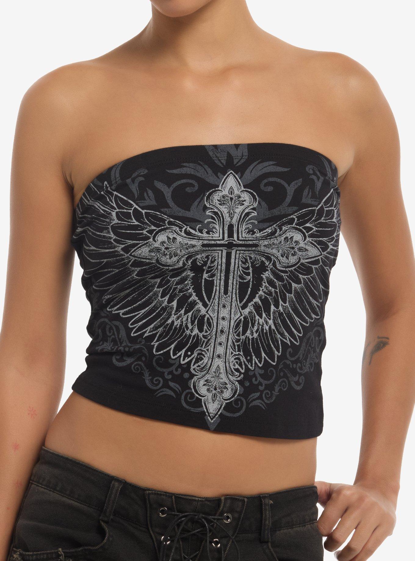SOCIALCOLLISION Social Collision Winged Cross Filigree Girls Tube Top