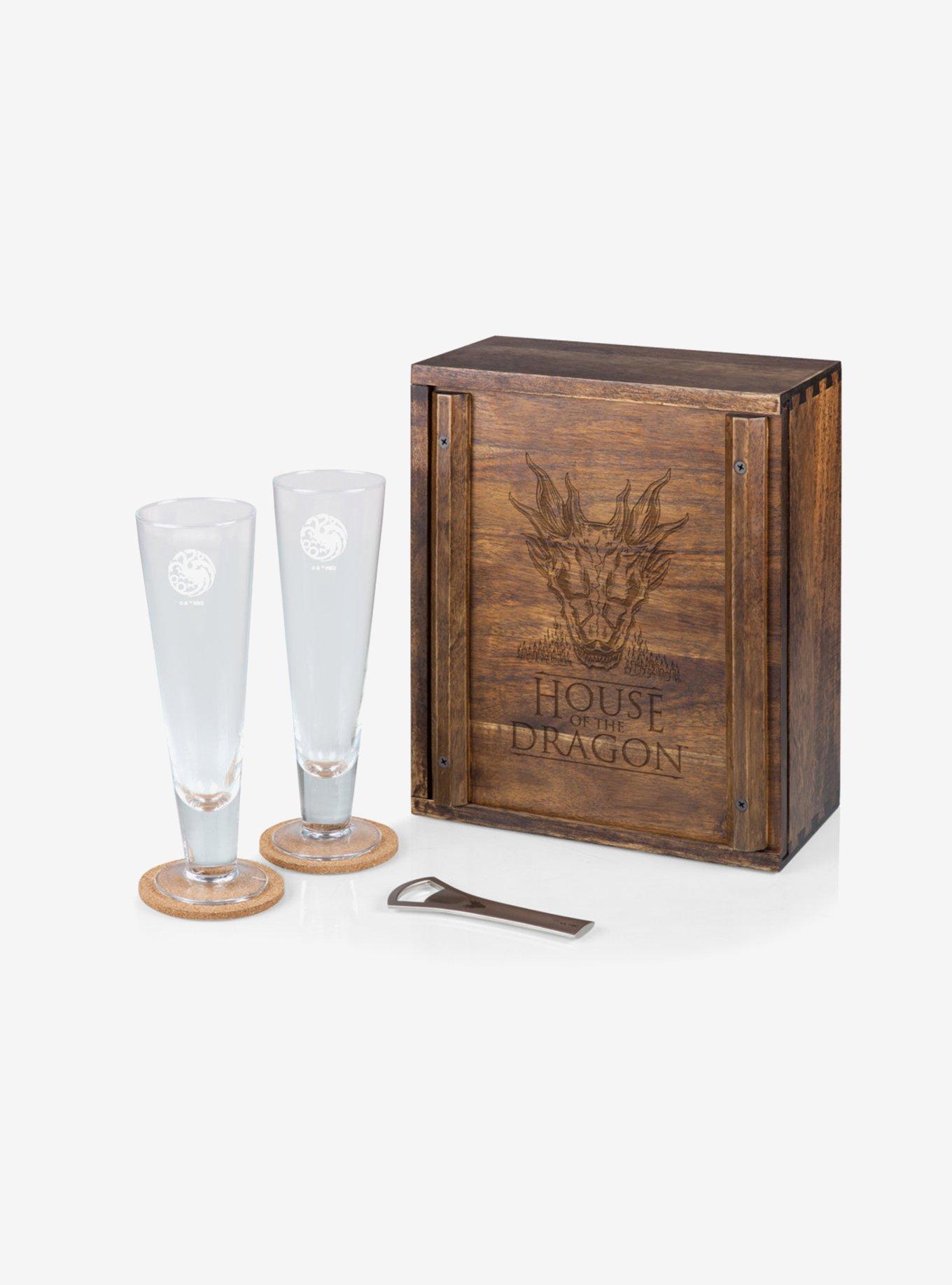 House of the Dragon Acacia Wood Pilsner Beer Glass Gift Set, , hi-res