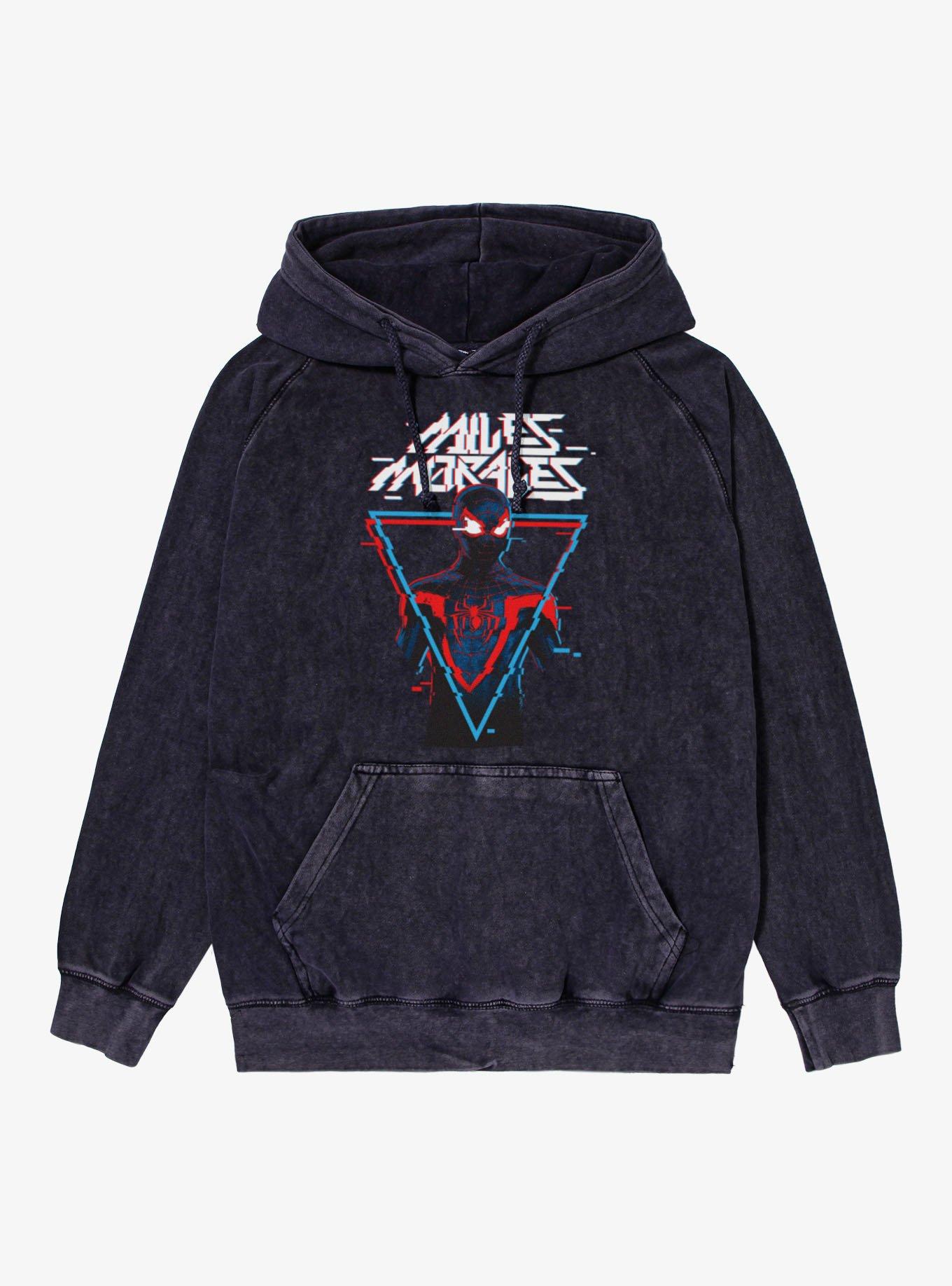 Marvel Spider-Man Miles Morales Digital Glitch Triangle Mineral Wash Hoodie, VINTAGE BLACK, hi-res view 1