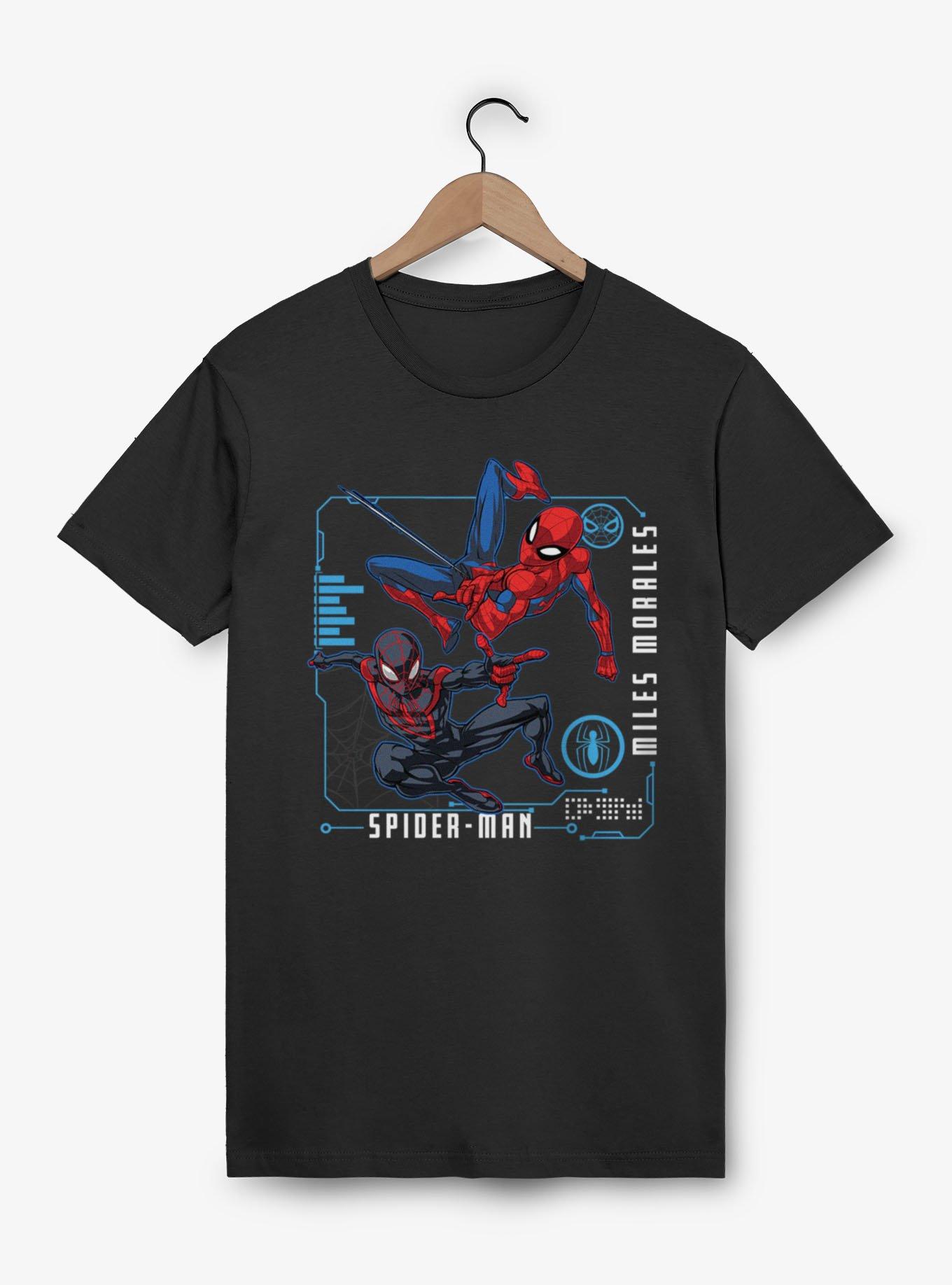 Marvel Spider-Man Jumping Team Up Peter And Miles T-Shirt, BLACK, hi-res view 1