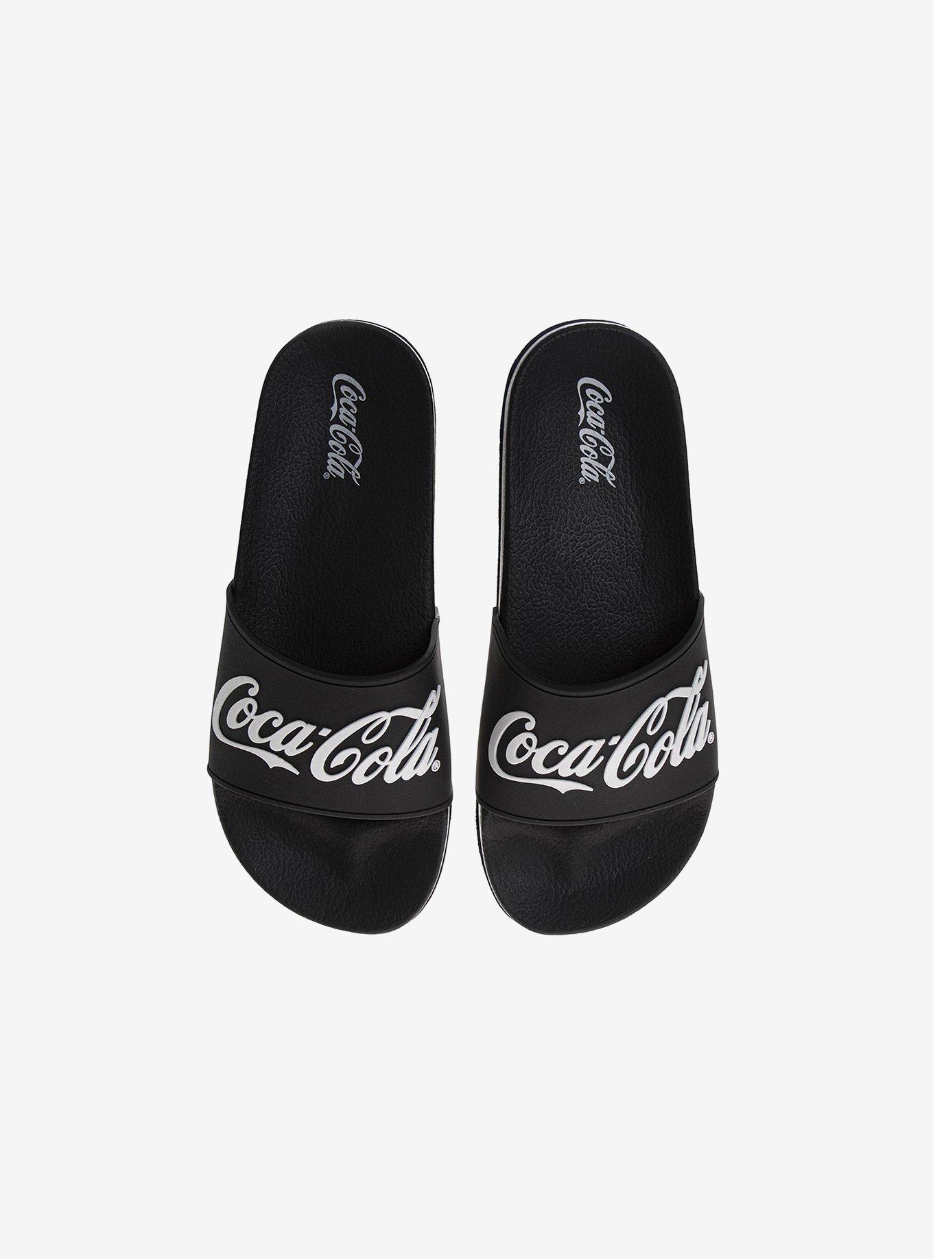 Coca-Cola Black Script Logo Men's Slide Sandals, , hi-res
