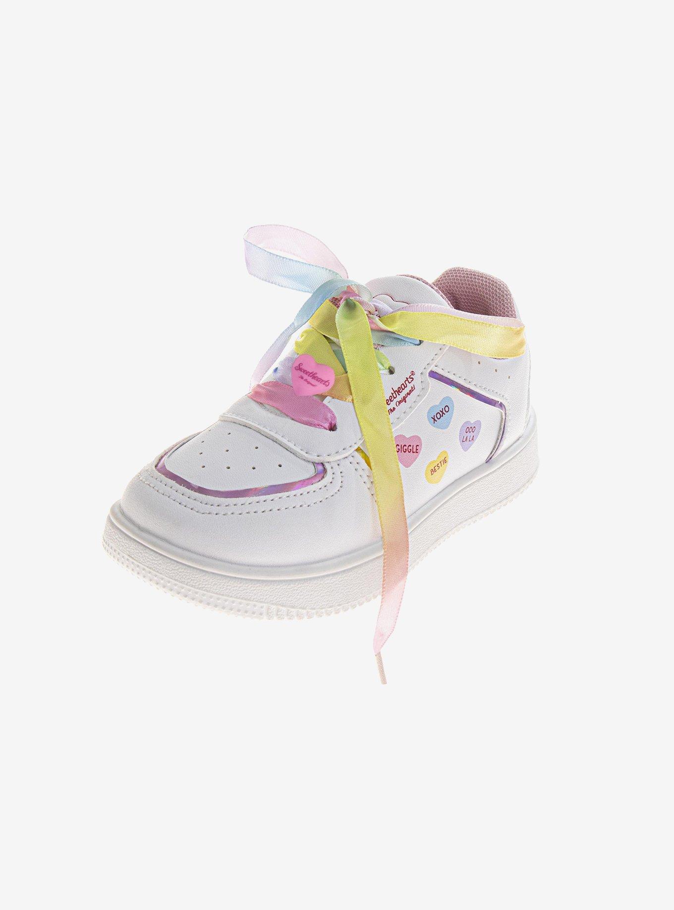 Sweethearts Rainbow Heart Charms Lace Up Toddler Sneakers White, , hi-res