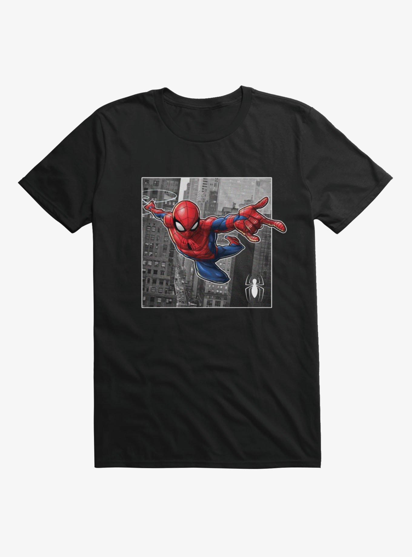 Marvel Spider-Man Hero Swing Skyscrapers Scene Mens T-Shirt