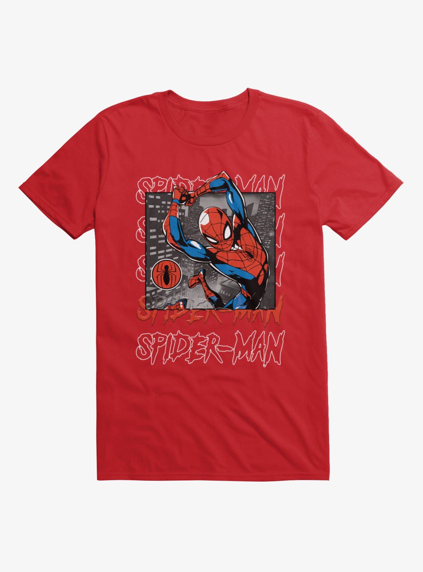 Marvel Spider-Man Swinging Through the City Mens T-Shirt