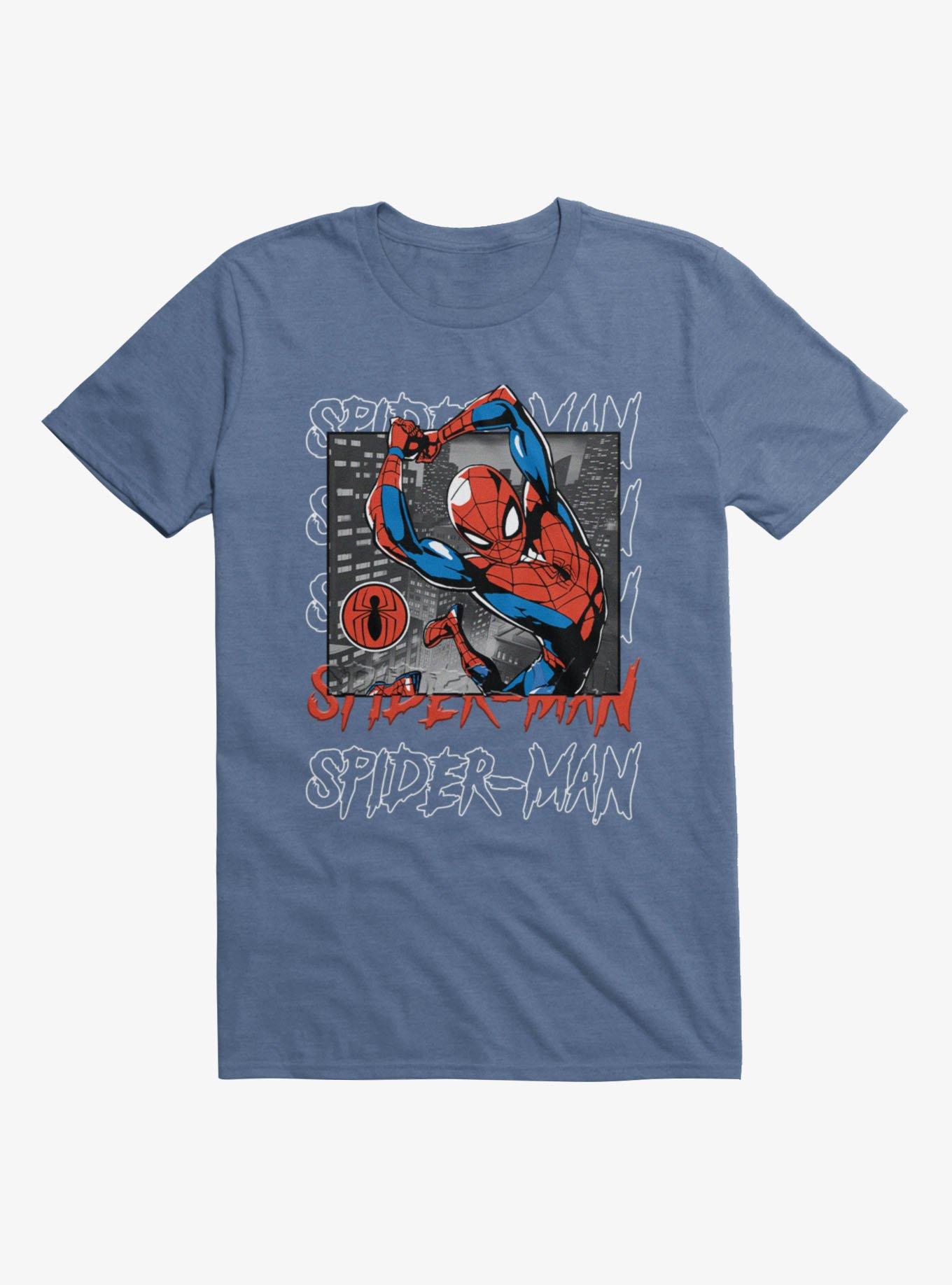 Marvel Spider-Man Swinging Through the City Mens T-Shirt, , hi-res