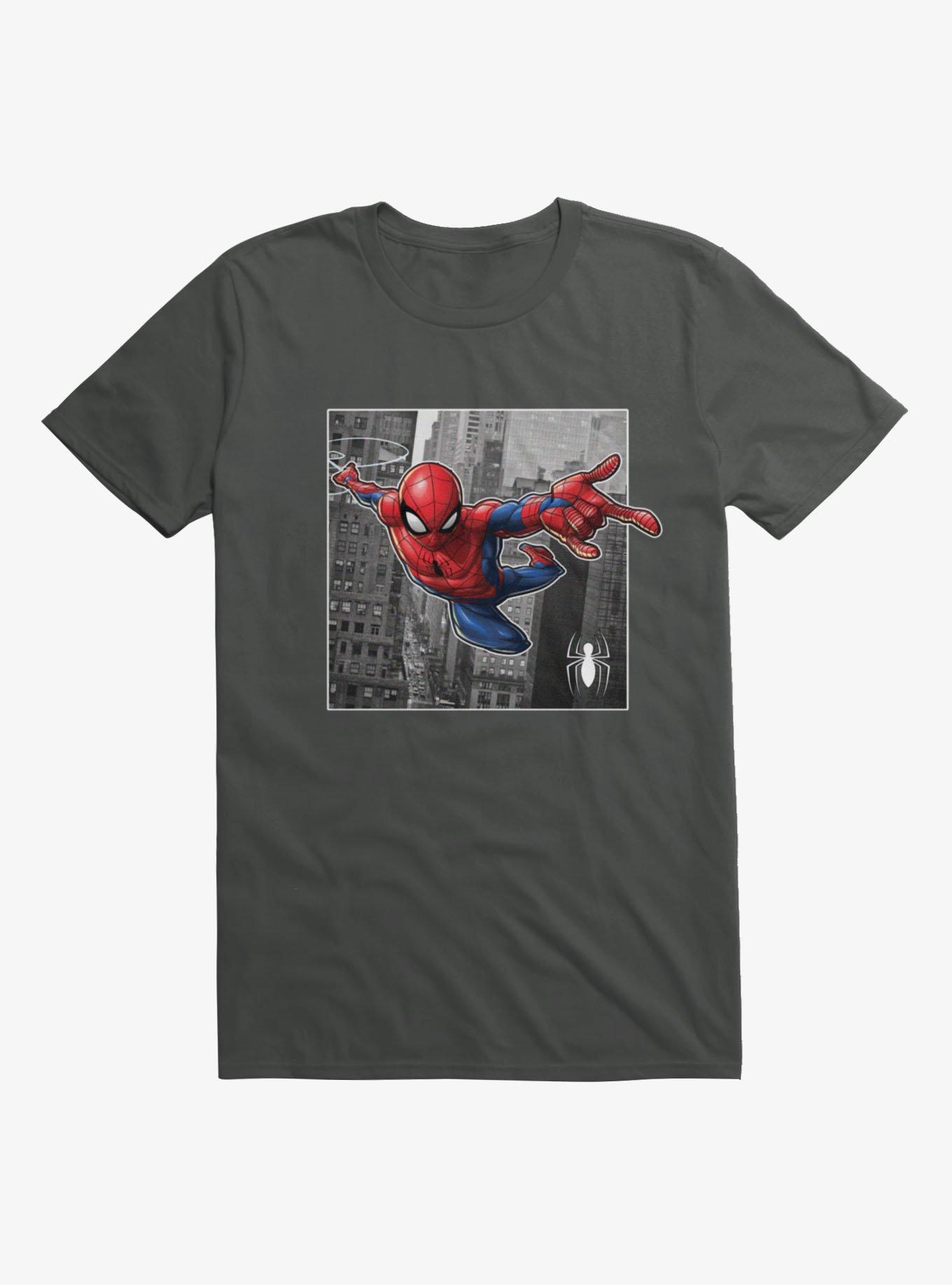 Marvel Spider-Man Hero Swing Skyscrapers Scene Mens T-Shirt, , hi-res