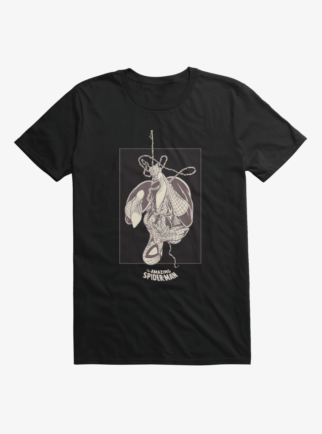 Marvel Spider-Man Web Upside Down Pose Retro Mens T-Shirt