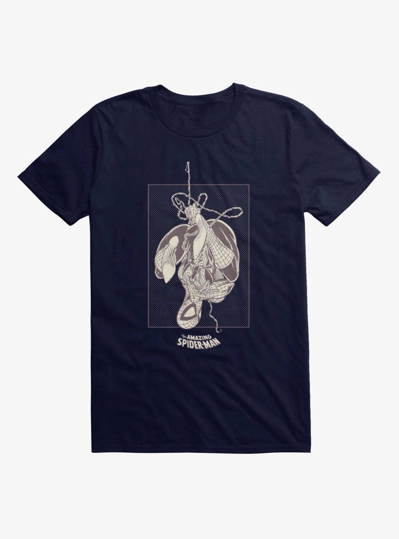 Marvel Spider-Man Web Upside Down Pose Retro Mens T-Shirt