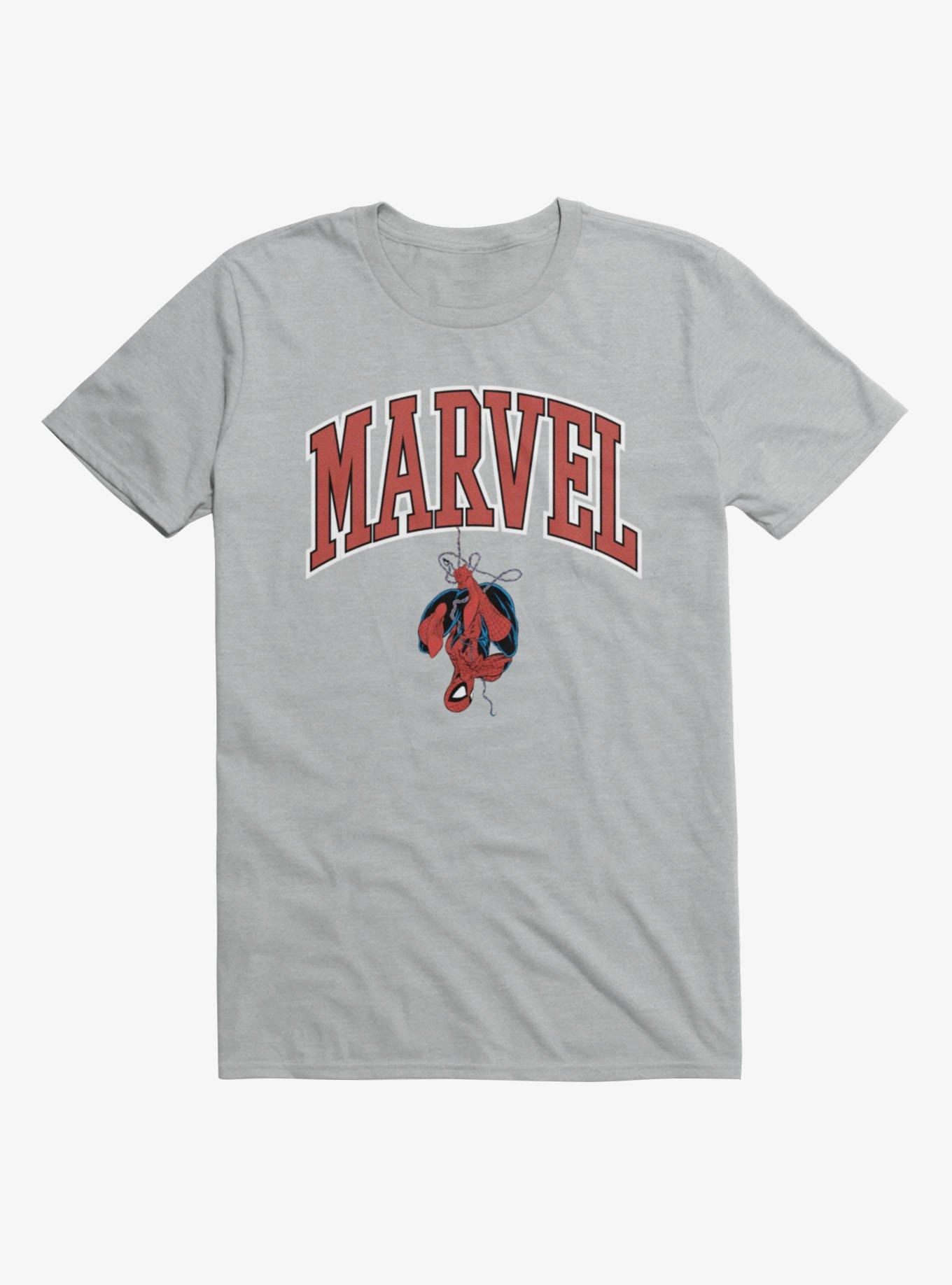 Marvel Spider-Man Hanging Upside Down Logo Mens T-Shirt, SPORT GRAY, hi-res view 1