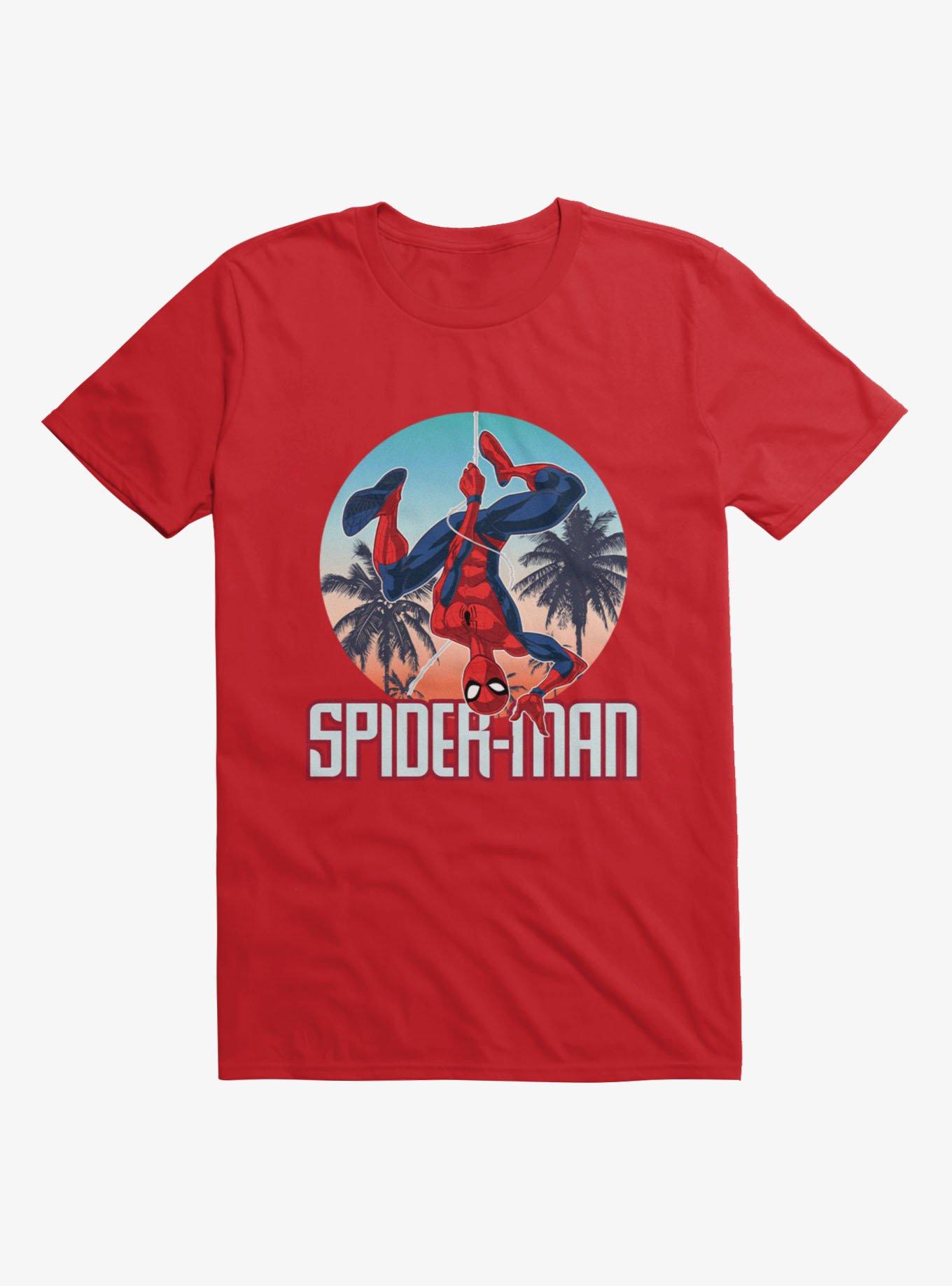 Marvel Spider-Man Palm Trees Circle Logo Mens T-Shirt