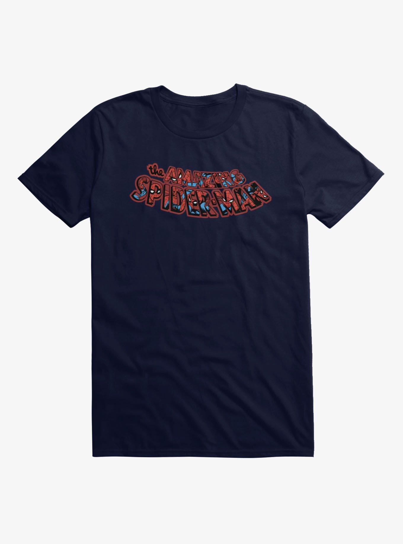 Marvel Spider-Man Logo Collage Mens T-Shirt, NAVY, hi-res view 1