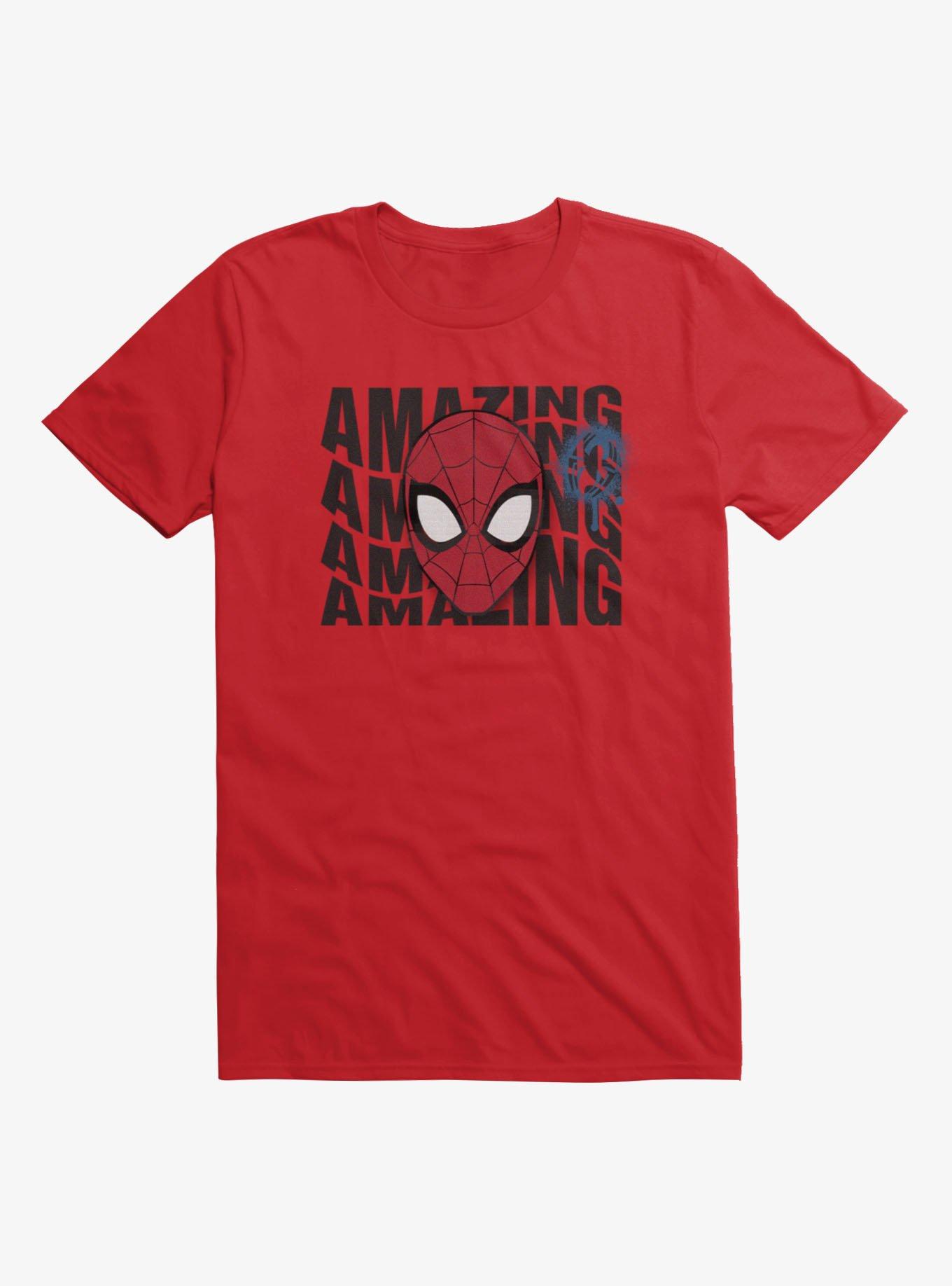 Marvel Spider-Man Mask with Repeated Amazing Text Mens T-Shirt, , hi-res