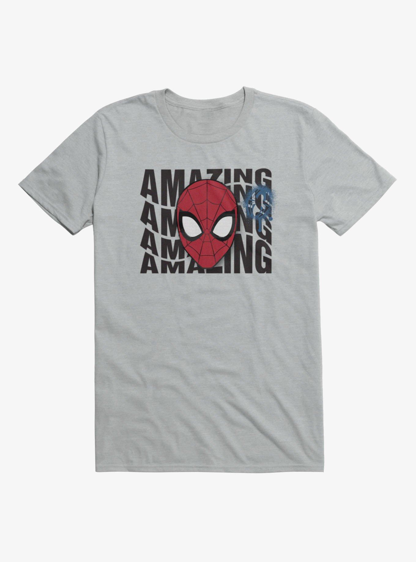 Marvel Spider-Man Mask with Repeated Amazing Text Mens T-Shirt, , hi-res