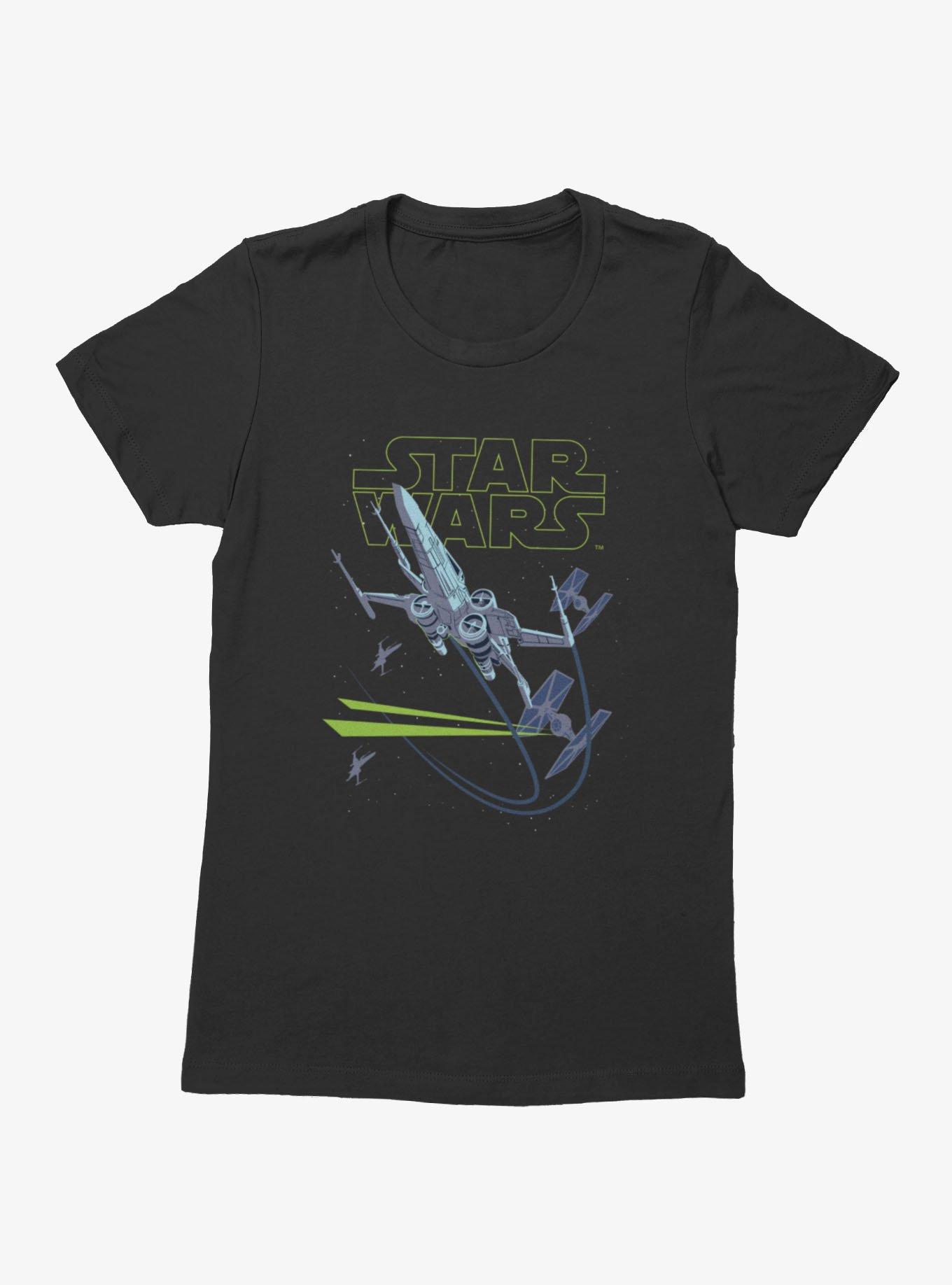 Star Wars X-Wing Chase Blue Green Logo Womens T-Shirt