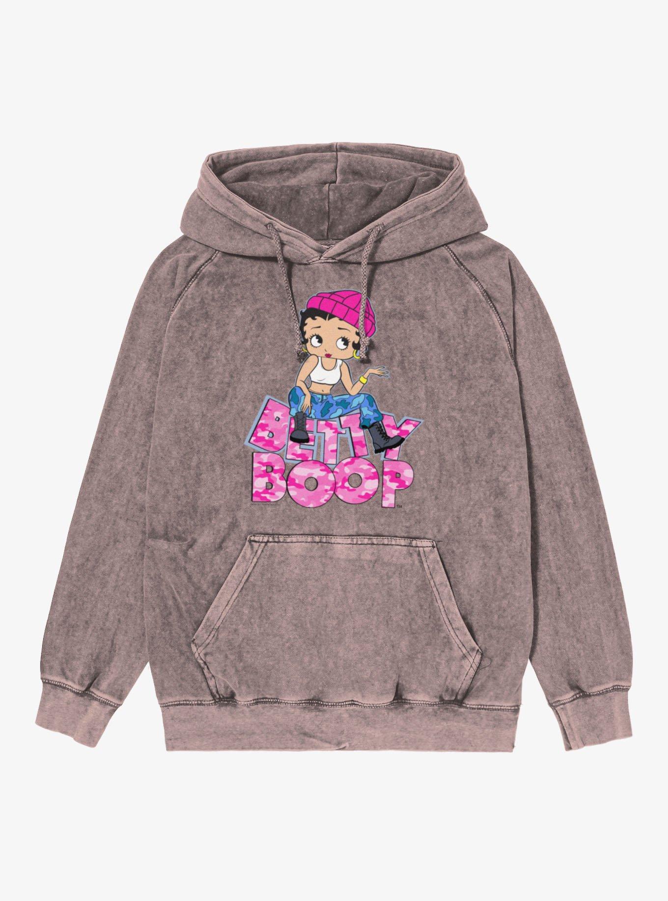 Betty Boop Pink Camo And Boots Vintage Mineral Washed Hoodie, , hi-res
