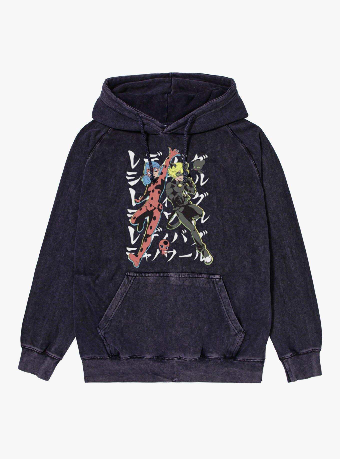 Miraculous Ladybug Team Up Jump Vintage Mineral Washed Hoodie, VINTAGE BLACK, hi-res view 1