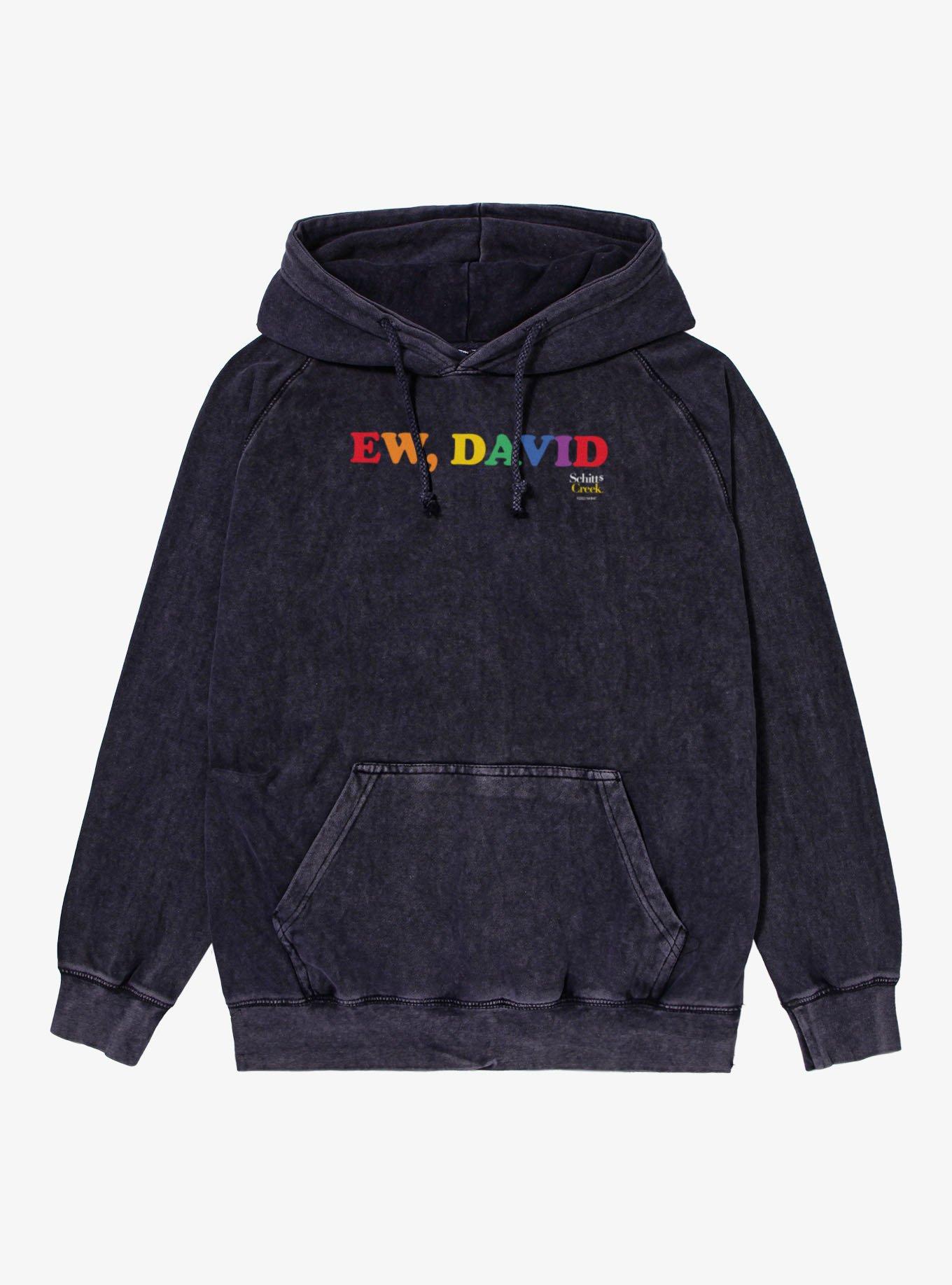 Schitt's Creek Ew David Rainbow Text Vintage Mineral Washed Hoodie, , hi-res